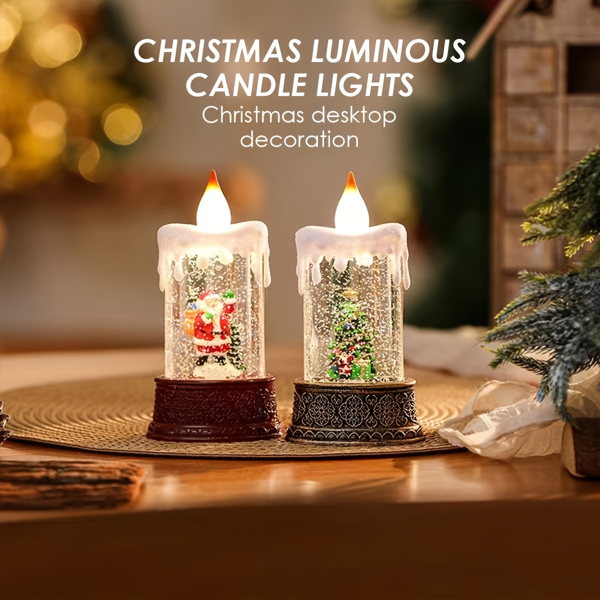 Christmas LED Candle Lamp with Snowflake Crystal Glow