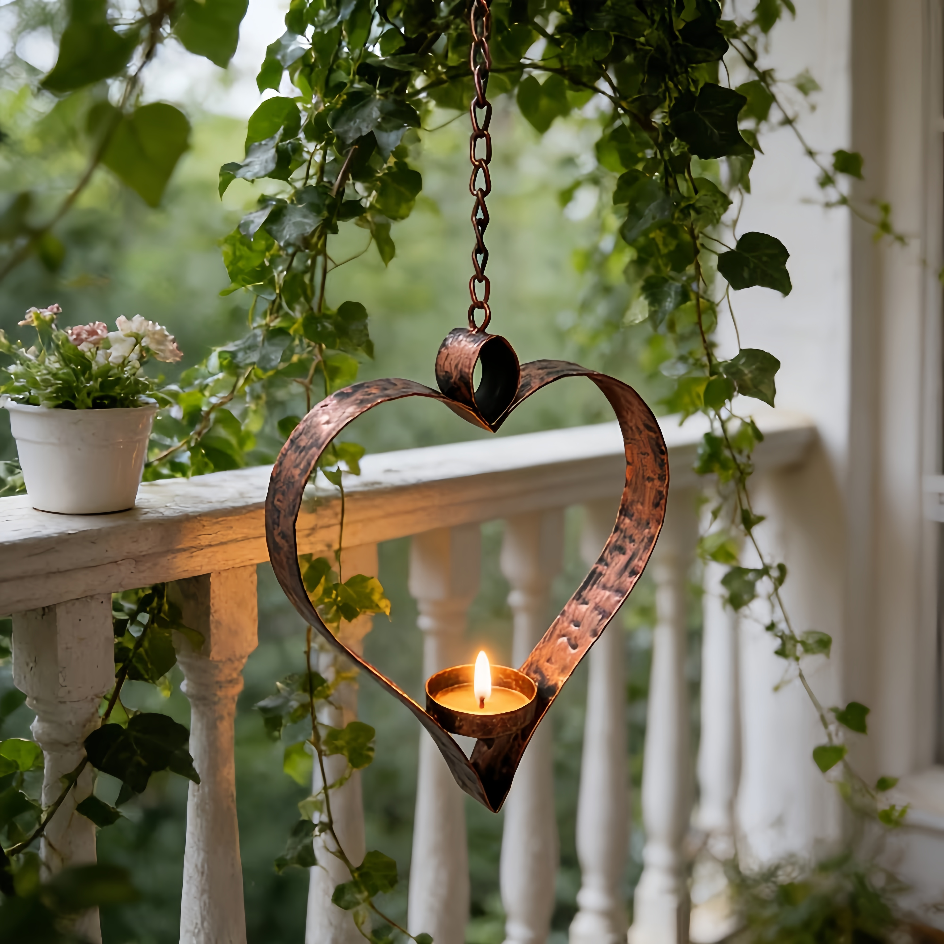 Rustic Hanging Heart Candle Holder with Chain