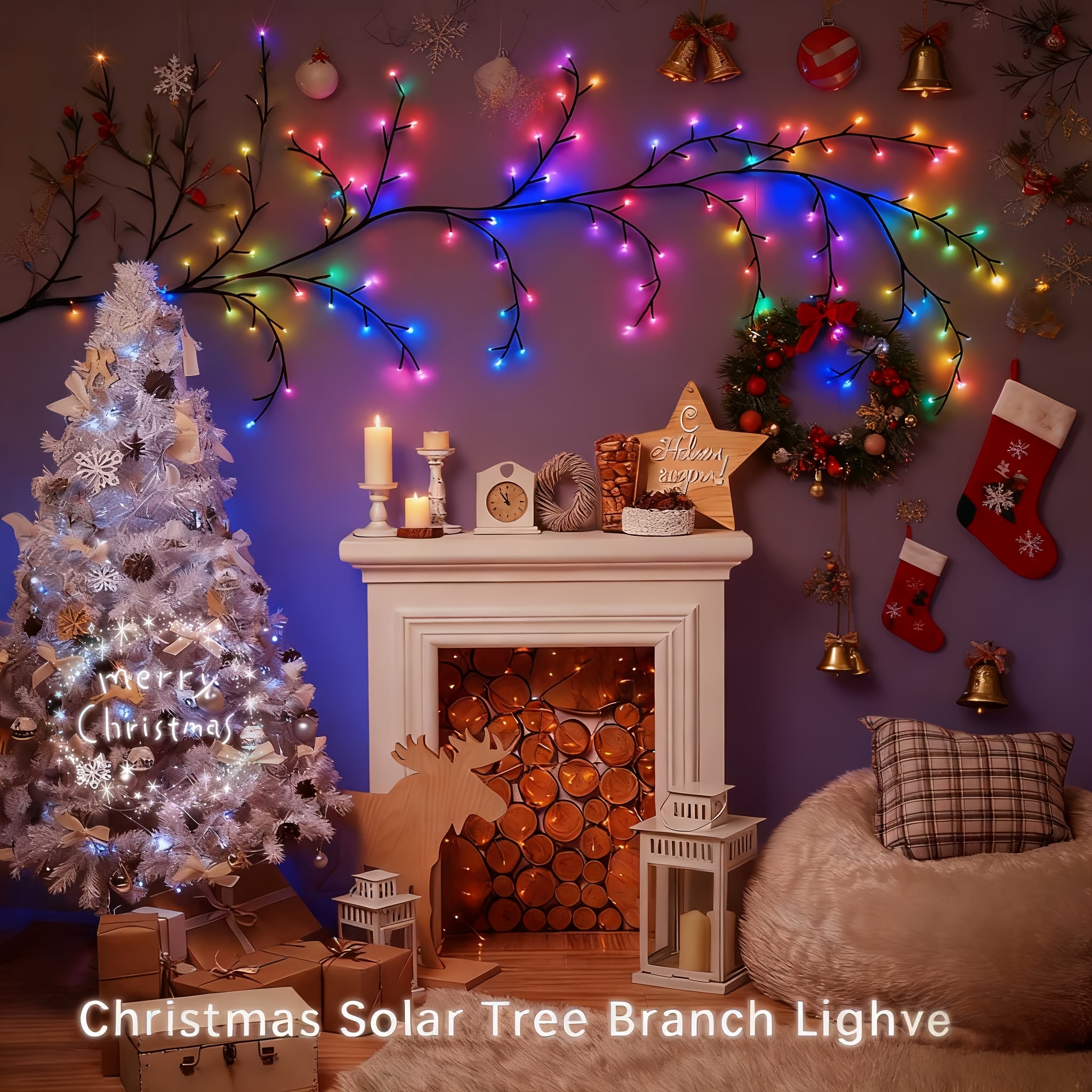 Christmas Branch Wall Lights with 96 LEDs, 8 Modes