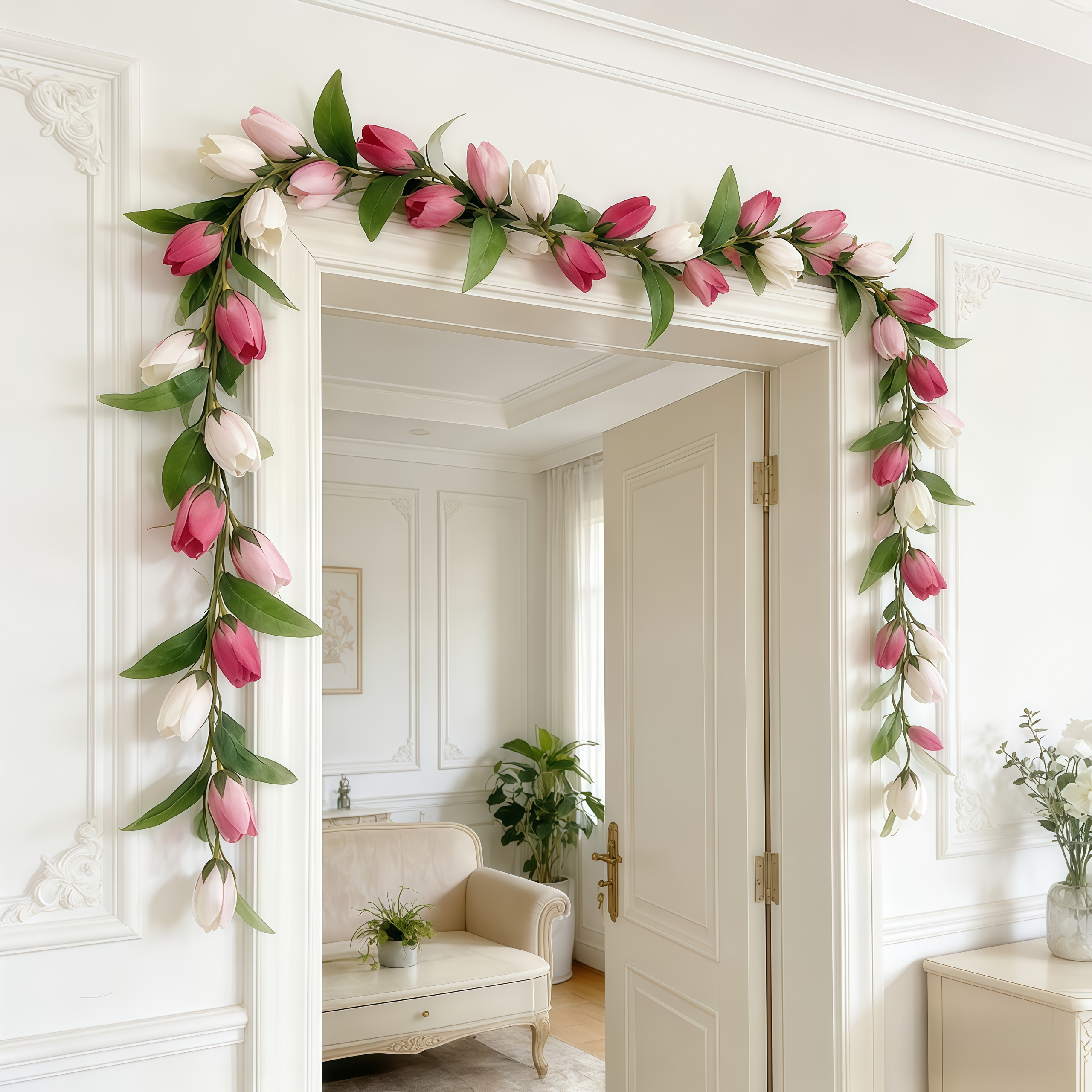 Soft Blush & White Faux Tulip Garland