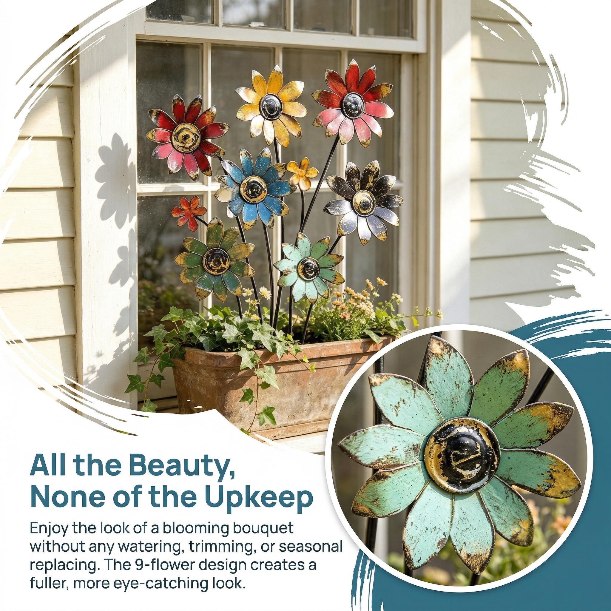 Rustic Bloom Metal Flower Garden Stake