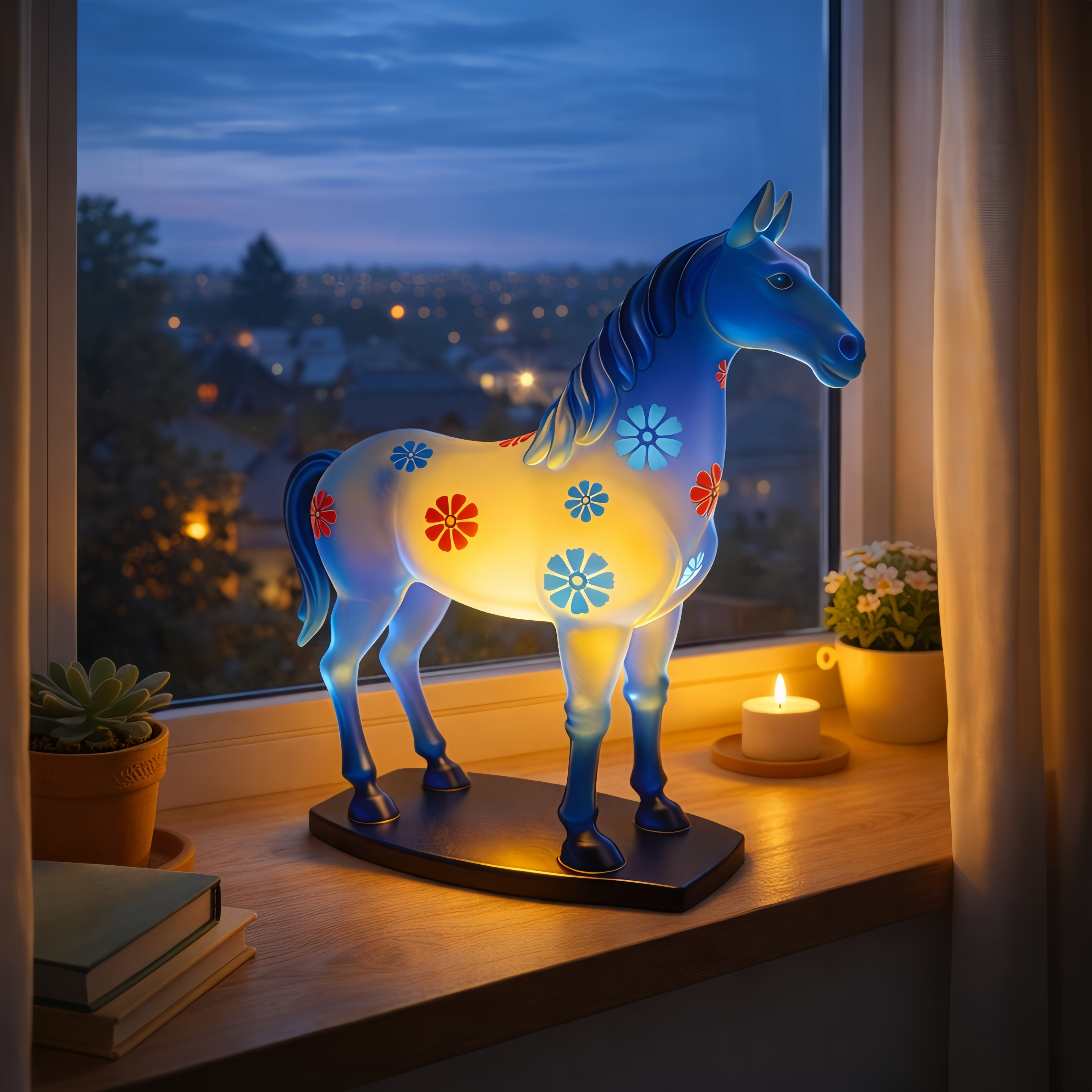 Hand-Painted Floral Horse Statue Night Light
