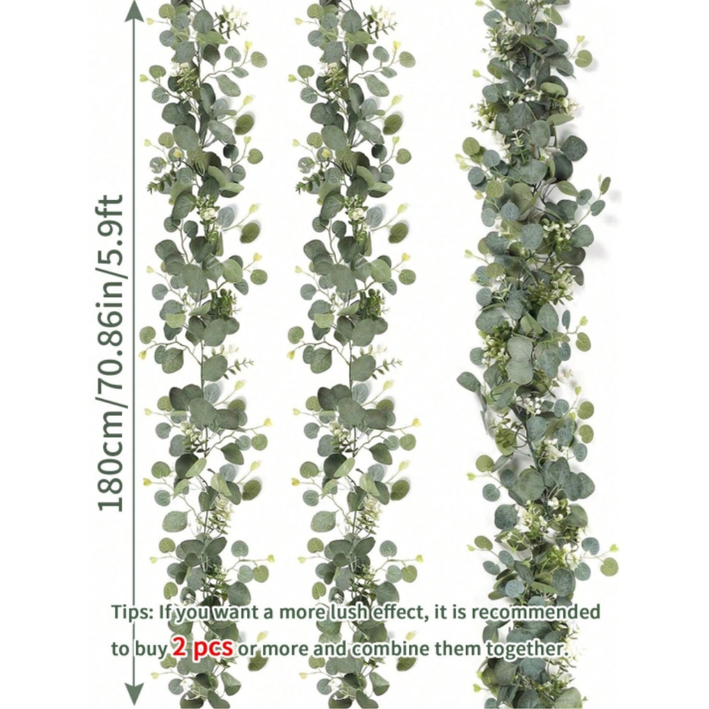 4Pack 6FT Artificial Eucalyptus Garland with White Flowers