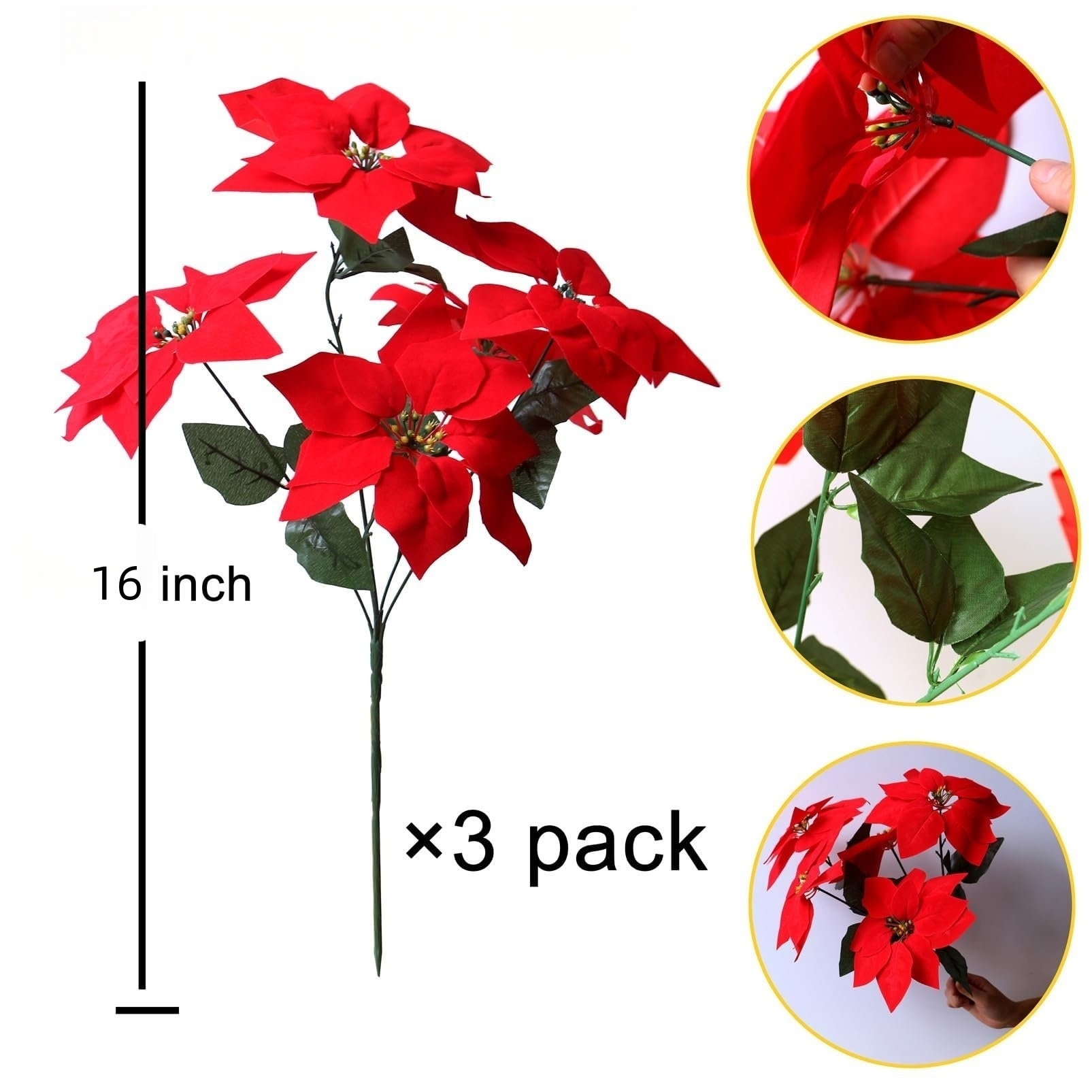 5 Bundles Christmas Artificial Poinsettia Flowers Stem Bouquets