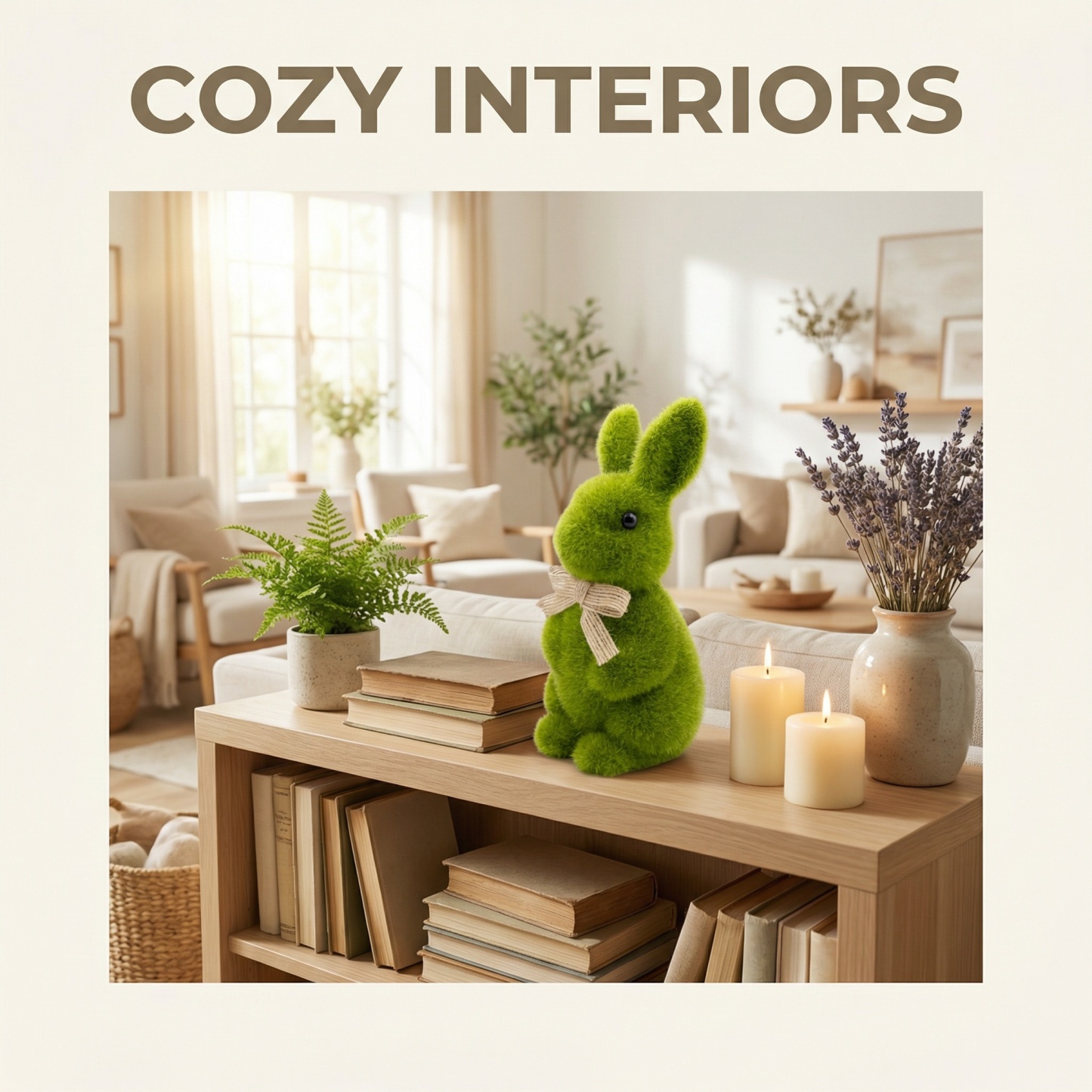 Spring Green Flocked Easter Bunny Decor with Burlap Bows