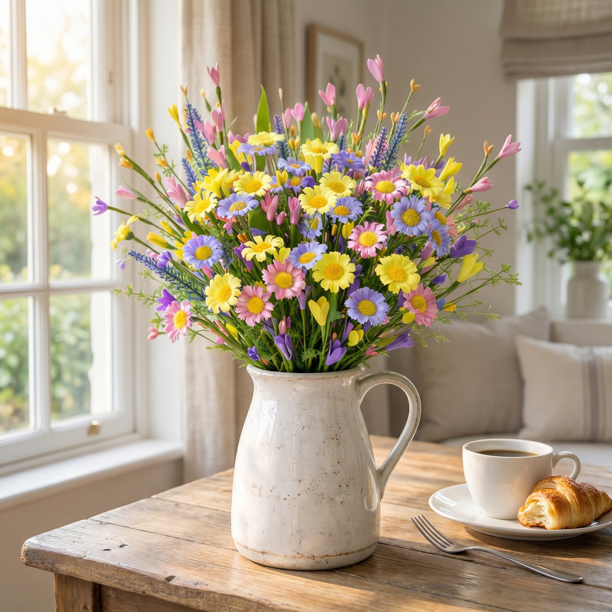 Artificial Daisy Flower Stems Set of 6, Farmhouse Spring Table Decor