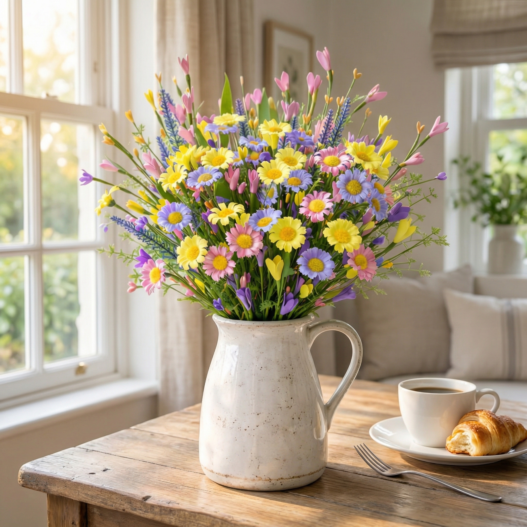 Artificial Daisy Flower Stems Set of 6, Farmhouse Spring Table Decor