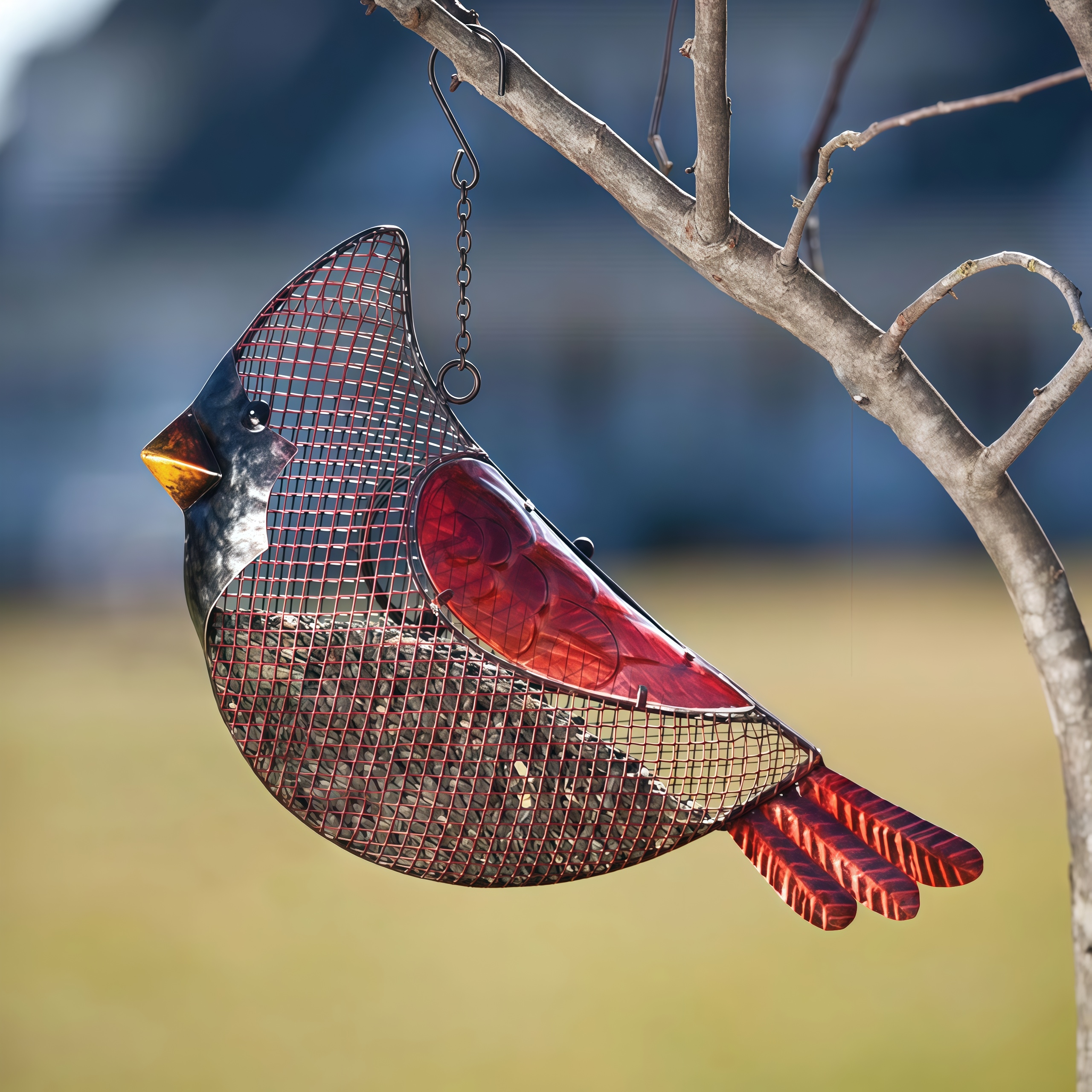 Metal Mesh Cardinal Wild Bird Feeder, Outdoor Hanging Bird Feeder
