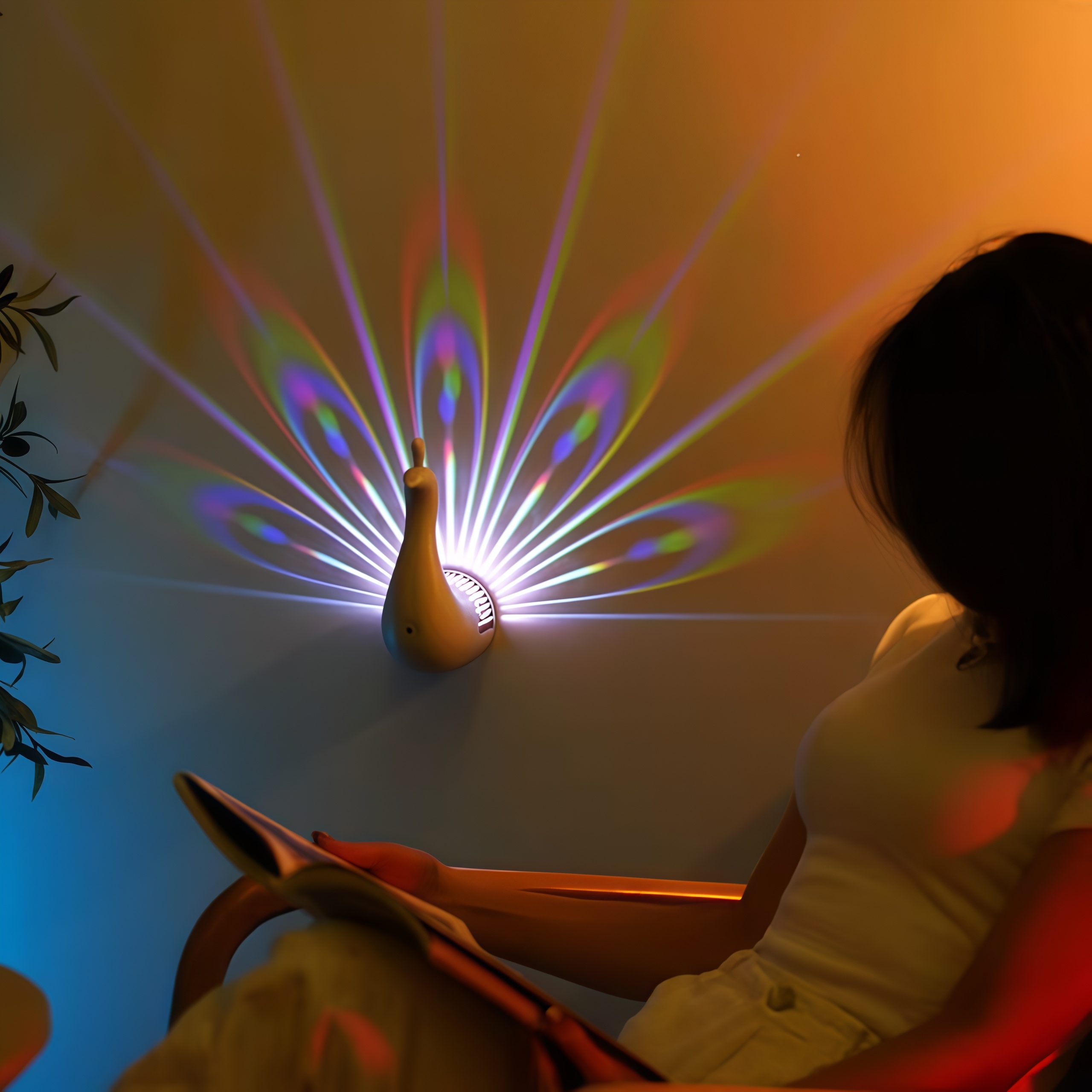 Peacock Projection Lamp, Color Changing Wall Light with Remote & Touch Control