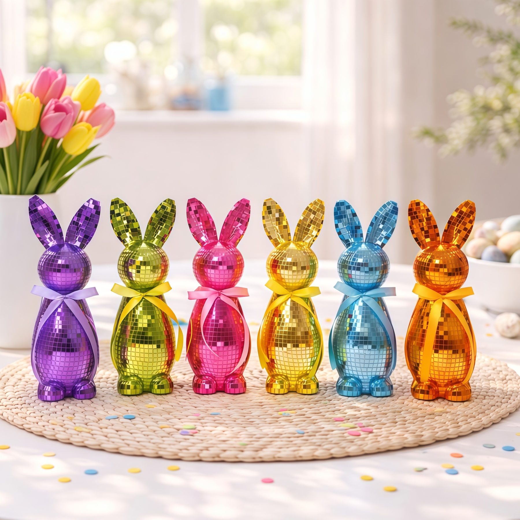 Mirror-Finish Colorful Easter Bunny Figurines, Tabletop Decor