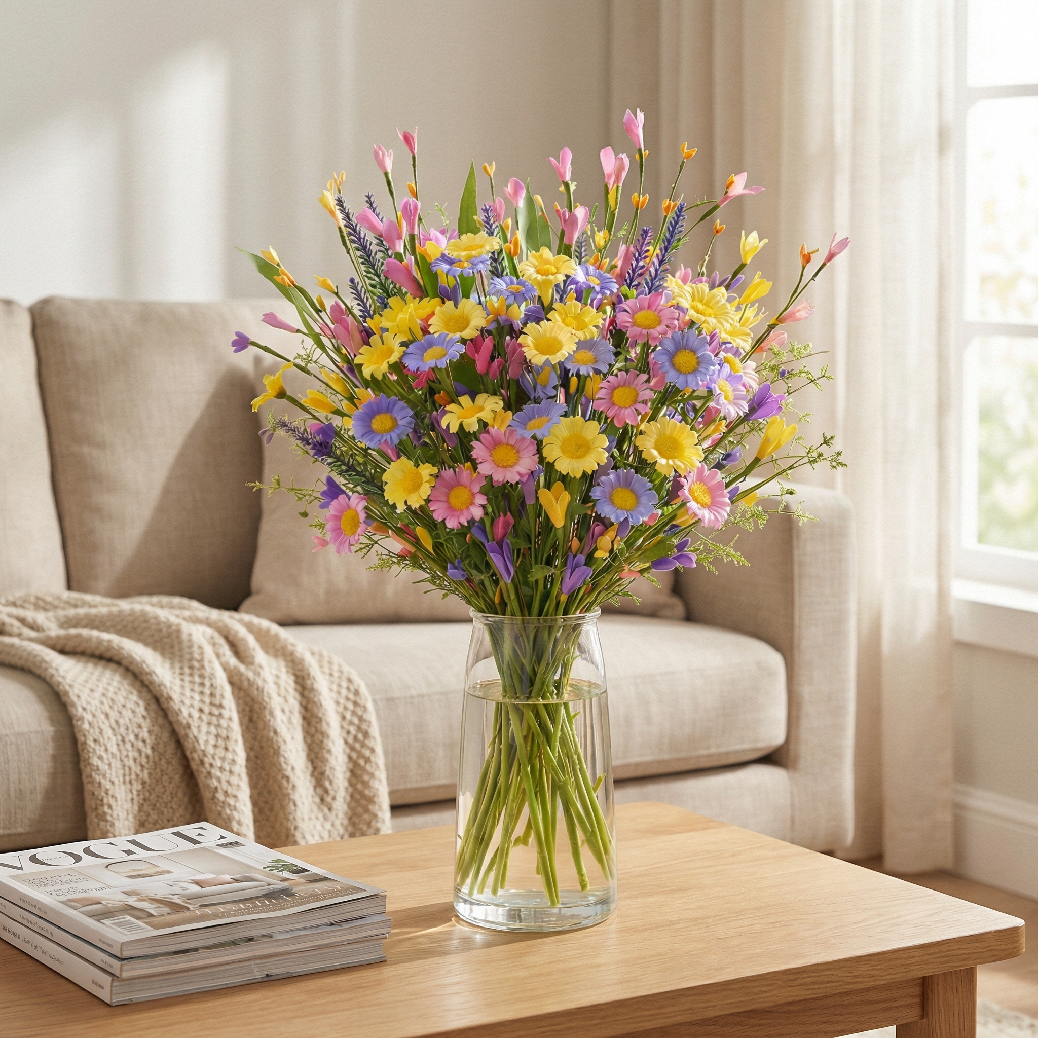 Artificial Daisy Flower Stems Set of 6, Farmhouse Spring Table Decor