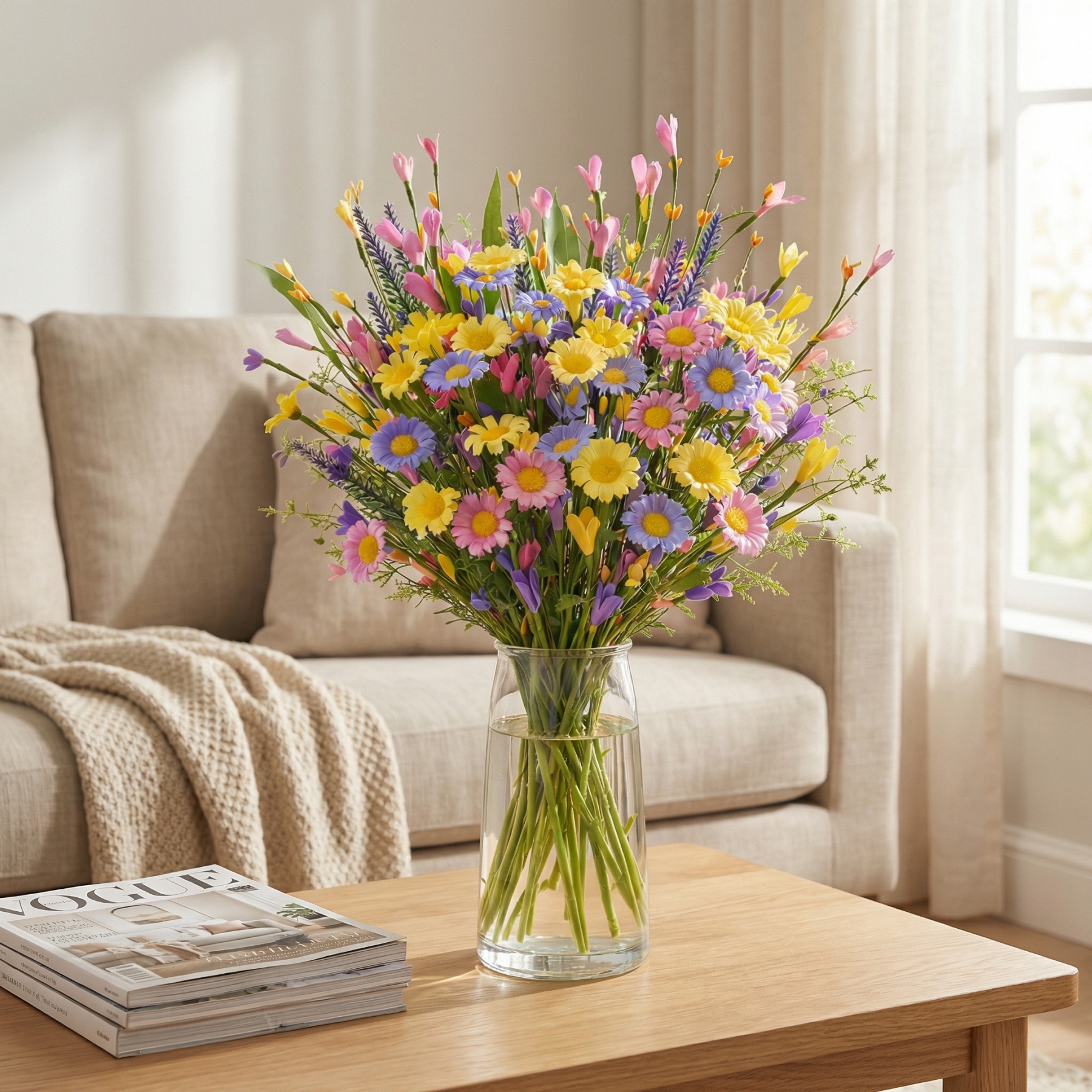 Artificial Daisy Flower Stems Set of 6, Farmhouse Spring Table Decor