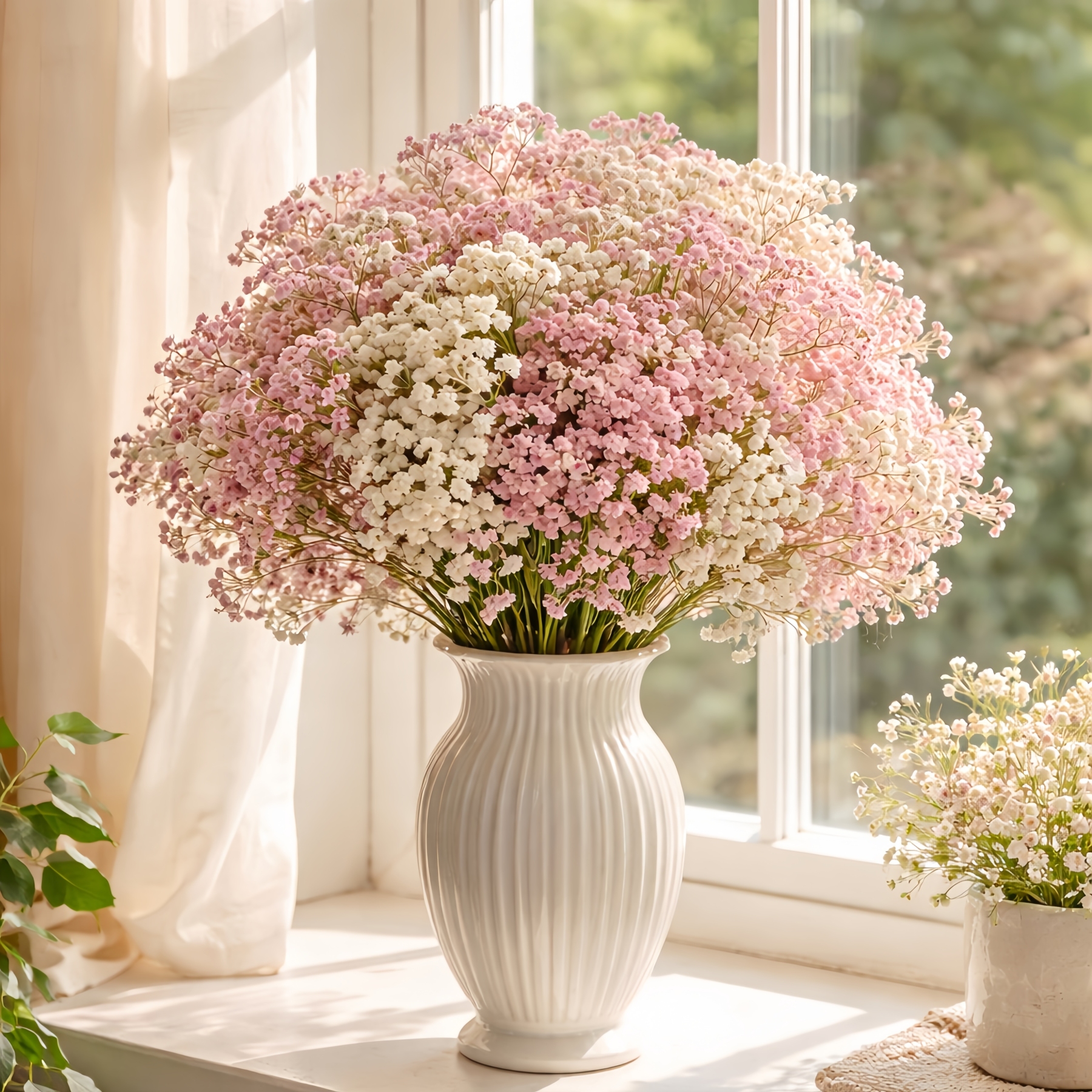 Pink & White Baby’s Breath Bouquet, Table Centerpieces & Home Decor