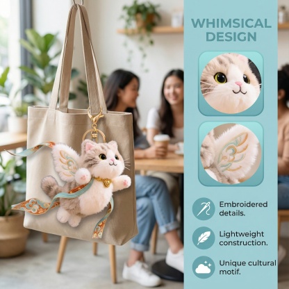 Plush Flying Cat & Nine-Color Deer Keychain with Embroidered Wings