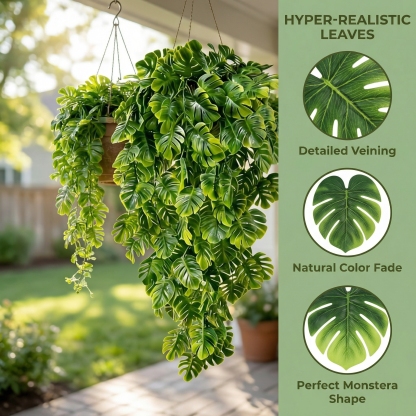 5PCS Artificial Monstera Hanging Basket Plants, UV-Resistant