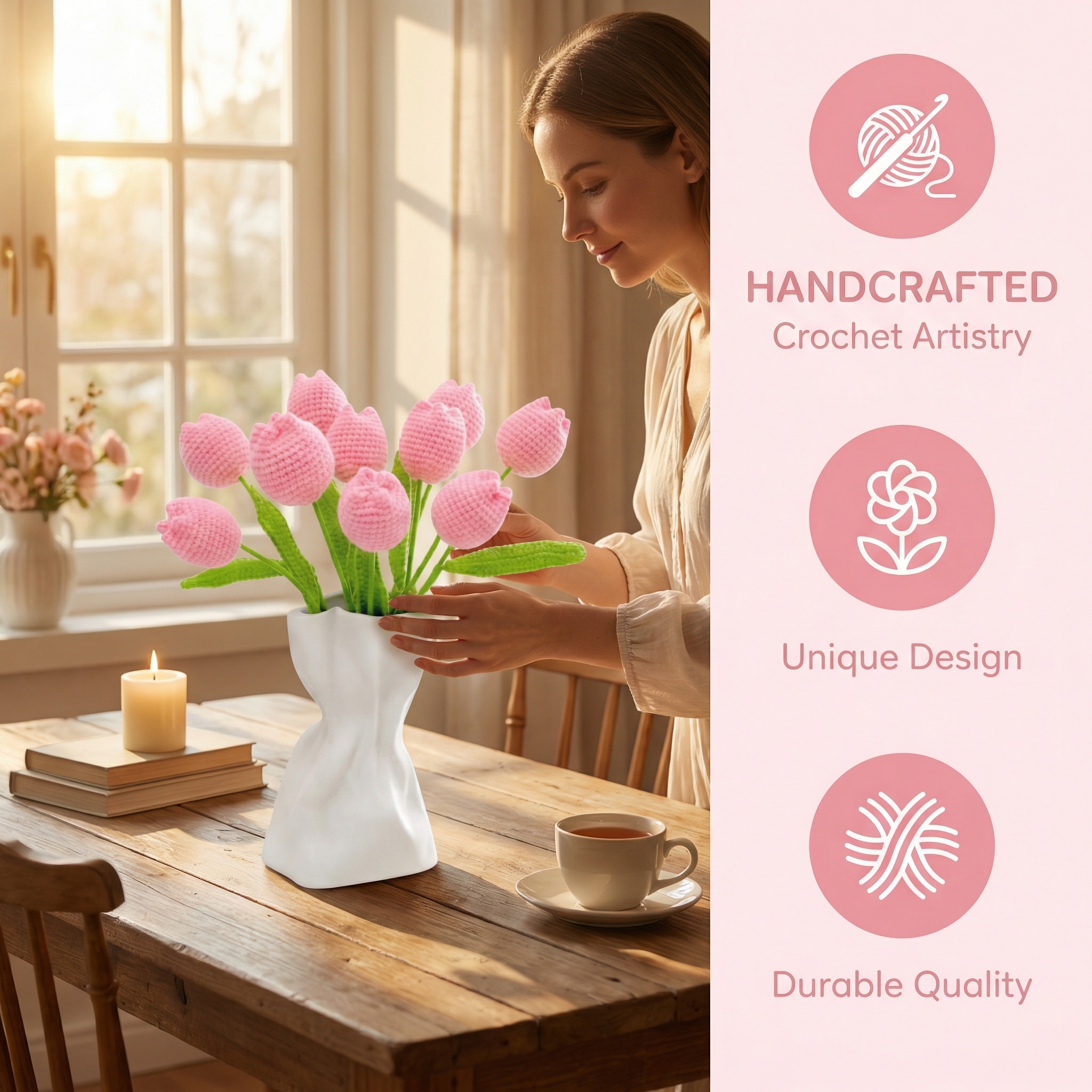 Handmade Knitted Tulip Bouquet for Spring Décor