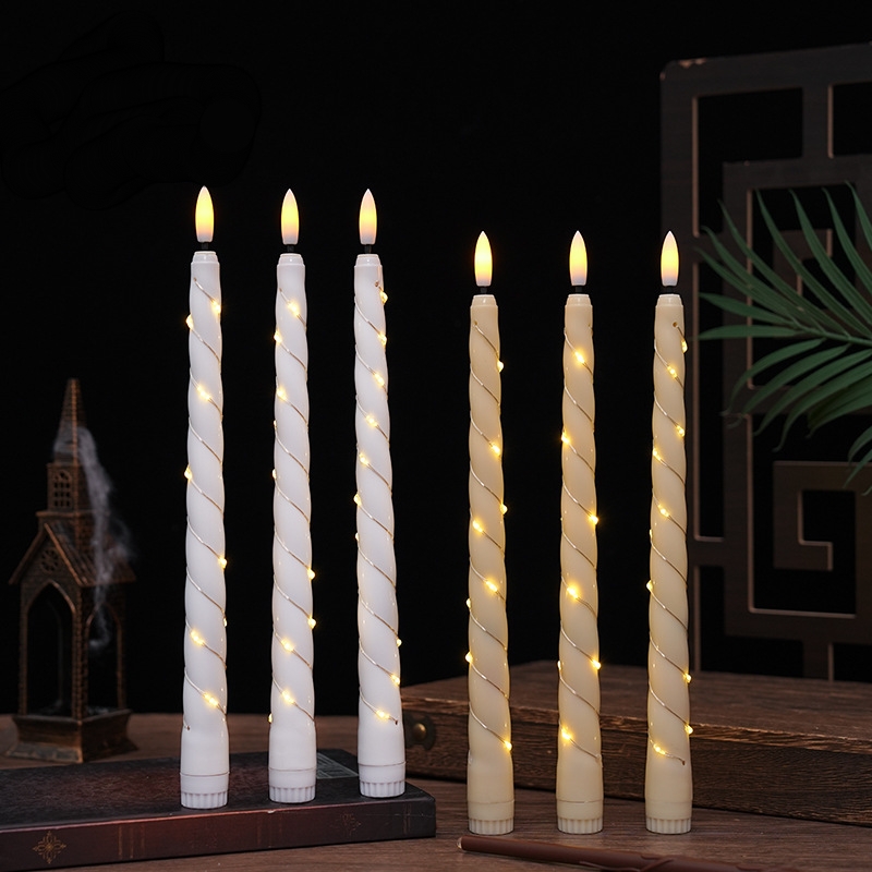 6 Pack LED Flameless Spiral Taper Candles with Fairy Lights and Remote Control