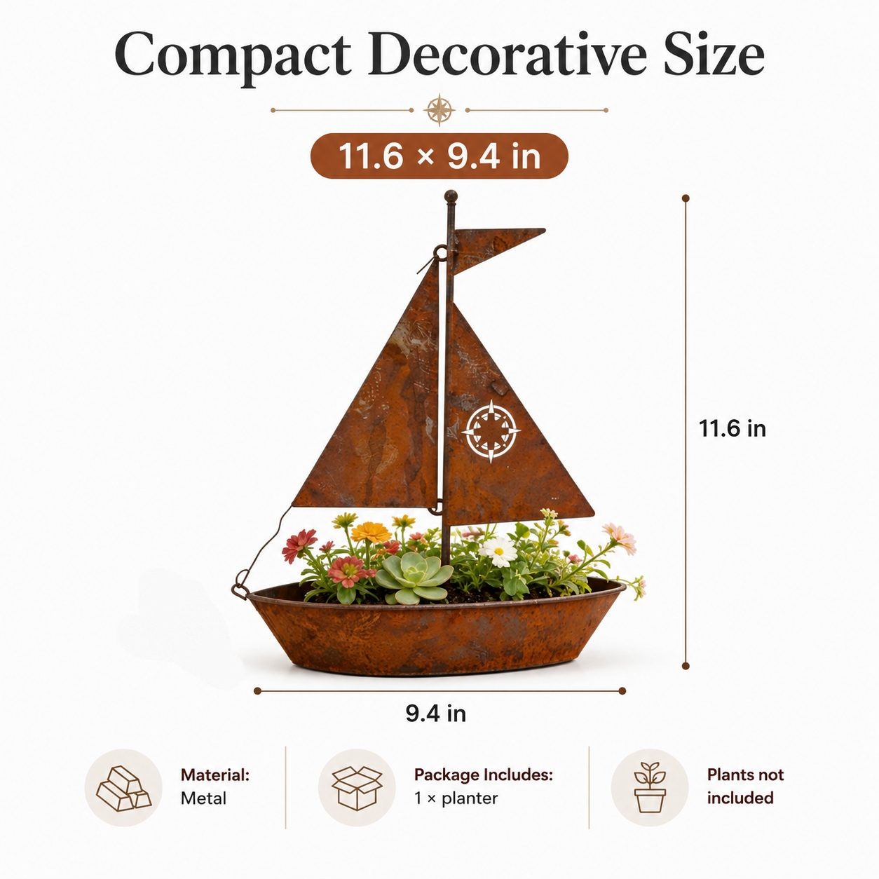 Rustic Sailboat Metal Planter