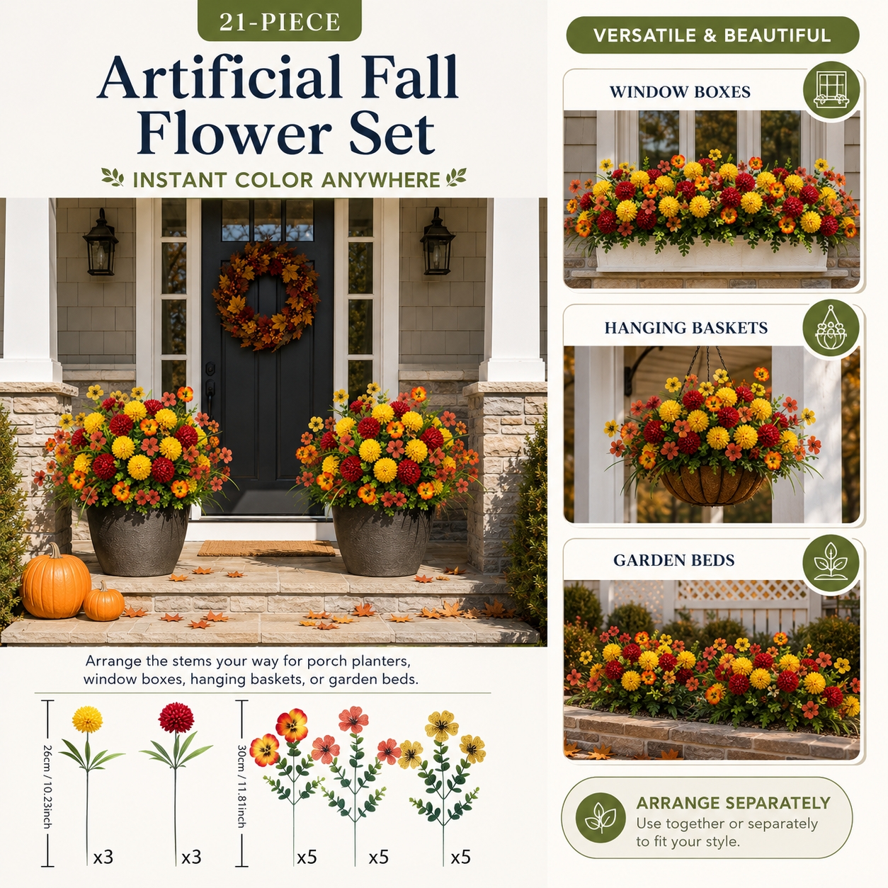 21-Piece Artificial Fall Flower Set