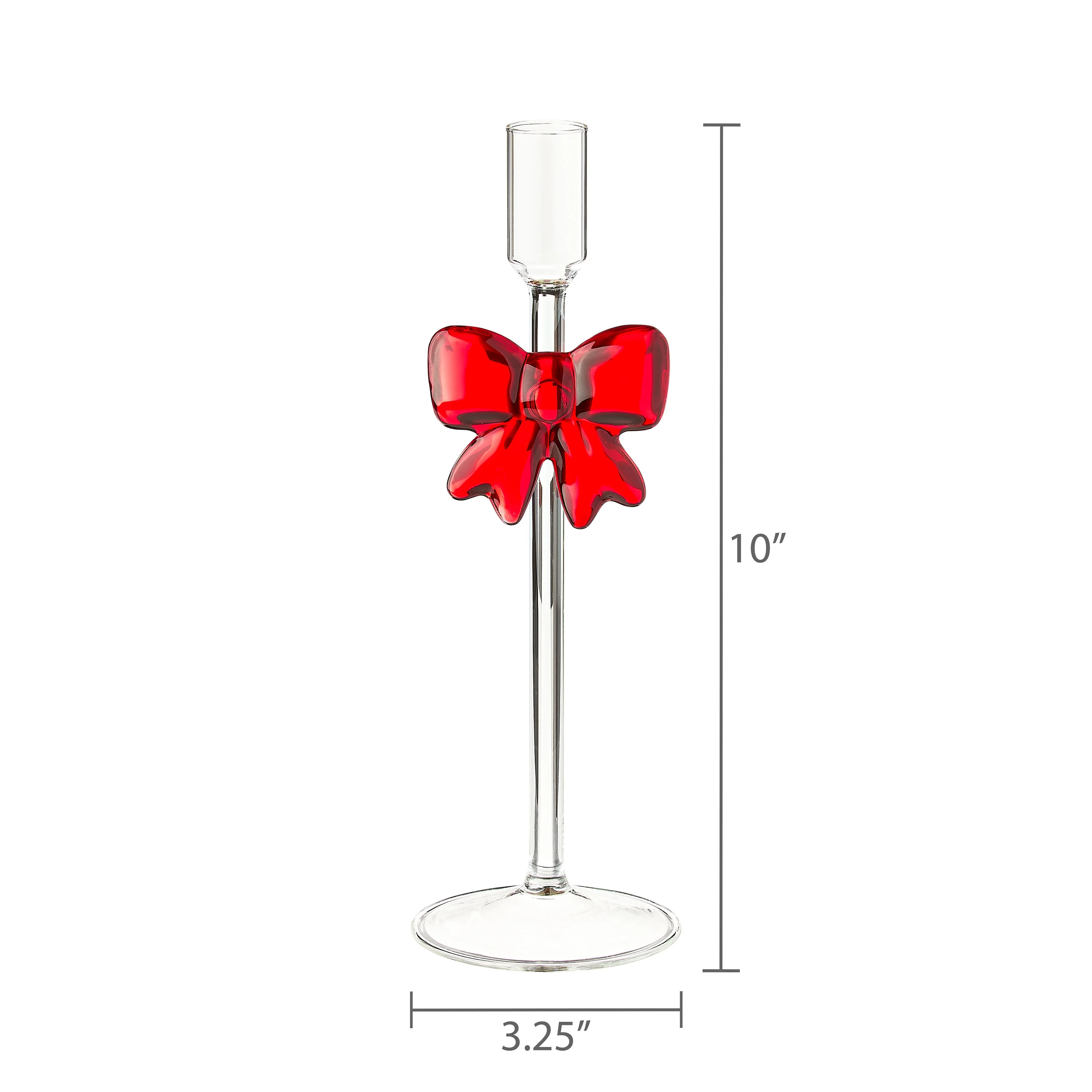 Clear Glass Christmas Taper Candle Holder with Bow