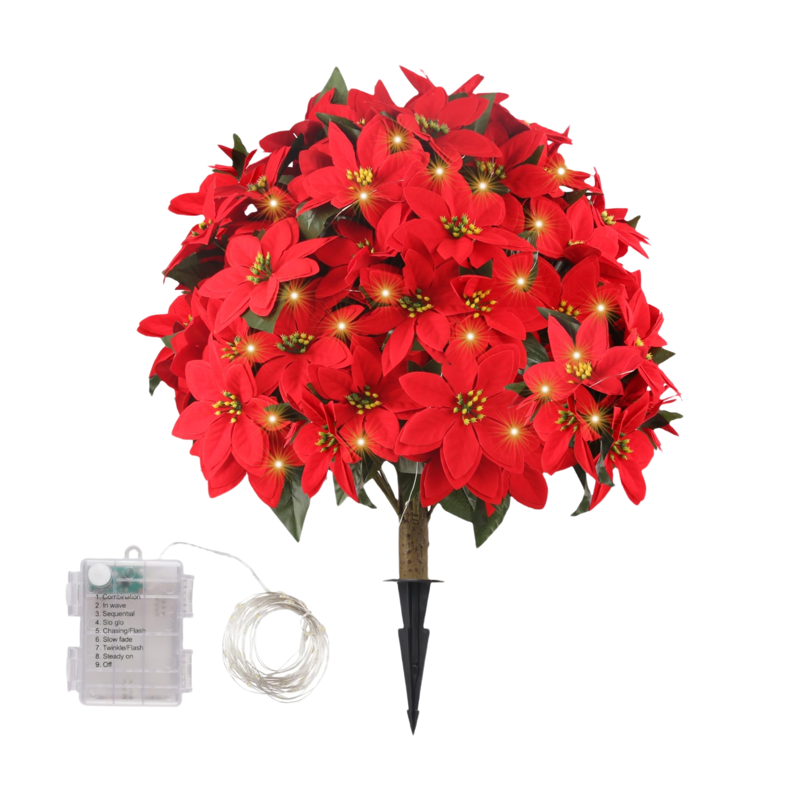 27" Artificial Poinsettia Topiary Trees with 100 LED Lights