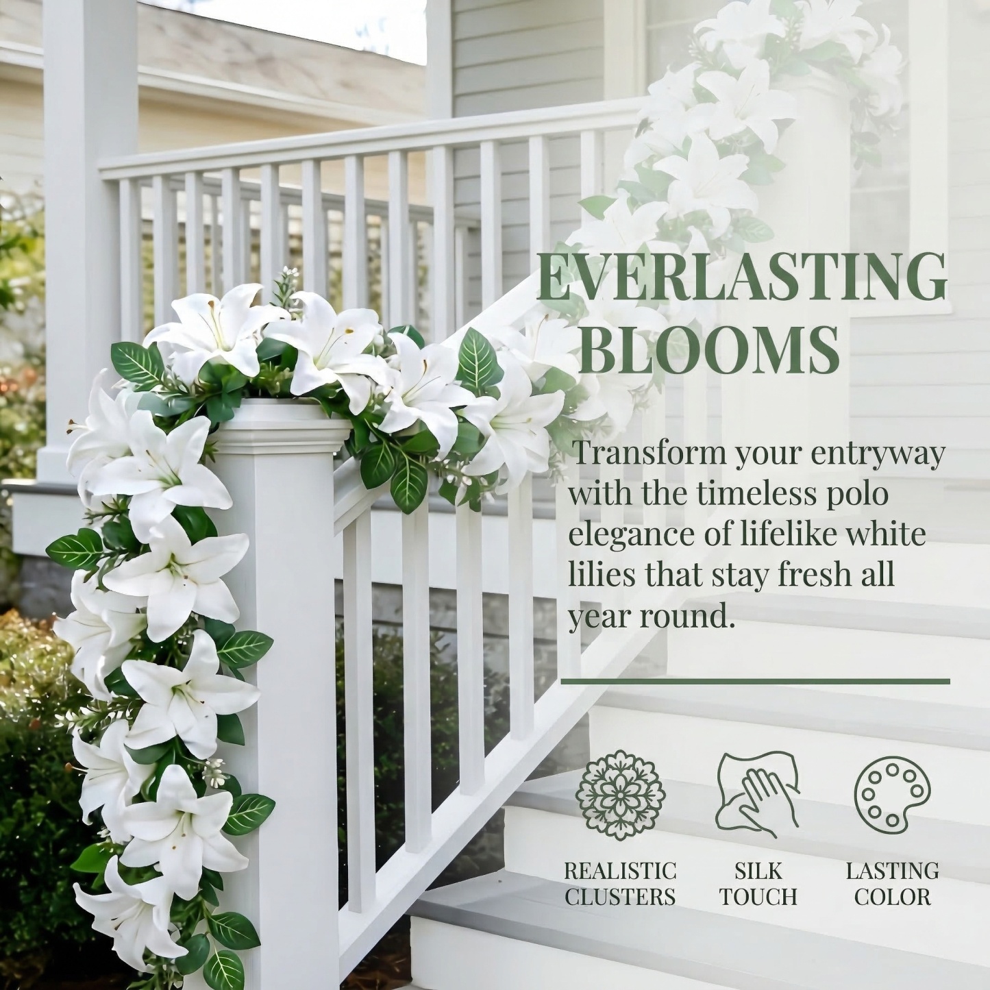 Full Bloom Artificial White Lily Garland with Lush Greenery