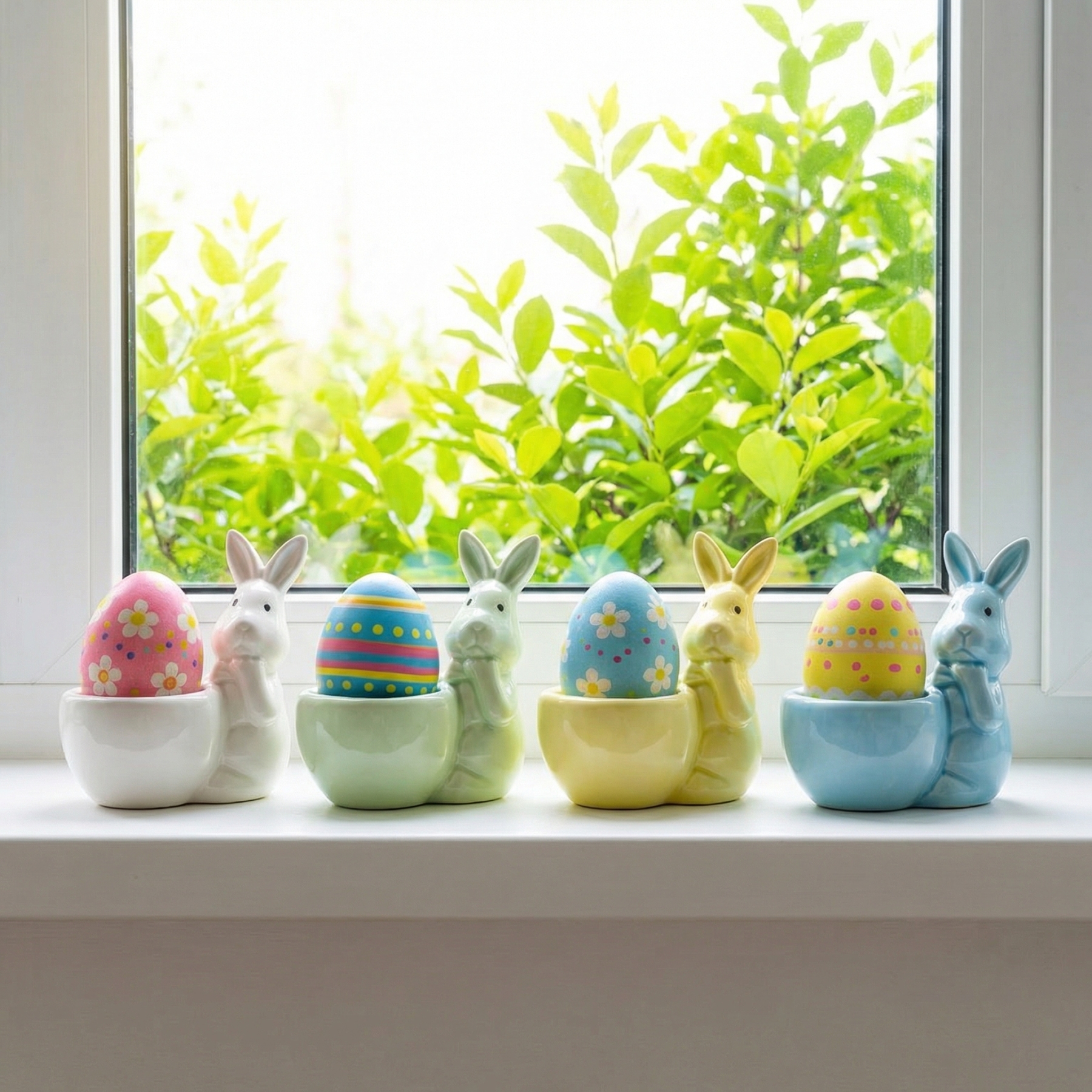 Spring Ceramic Pastel Easter Bunny Egg Holders