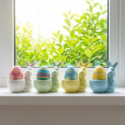 Spring Ceramic Pastel Easter Bunny Egg Holders