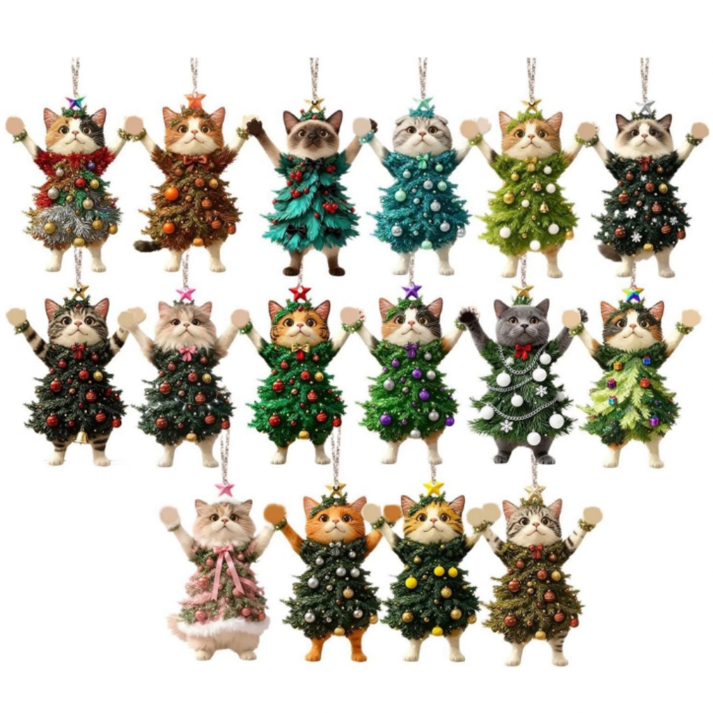 Cat Christmas Tree Ornament with Star