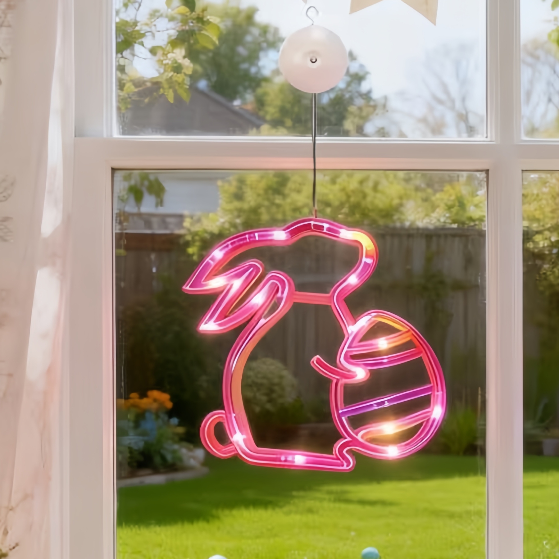 Bunny and Egg LED Window Hanging Lights with Suction Cups
