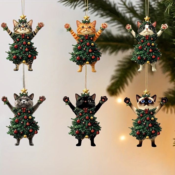 Cat Christmas Tree Ornament with Star