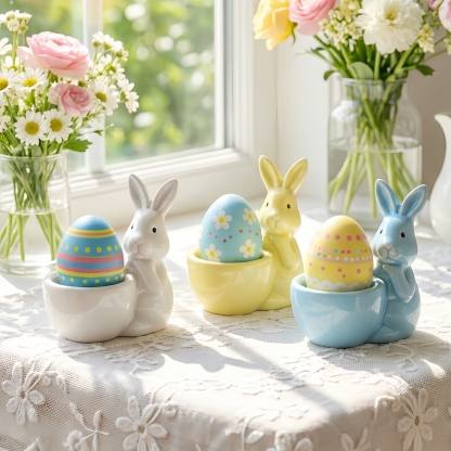 Spring Ceramic Pastel Easter Bunny Egg Holders