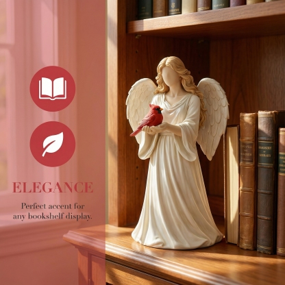 Angel Guardian Figurine Holding Red Cardinal, Meaningful Gift