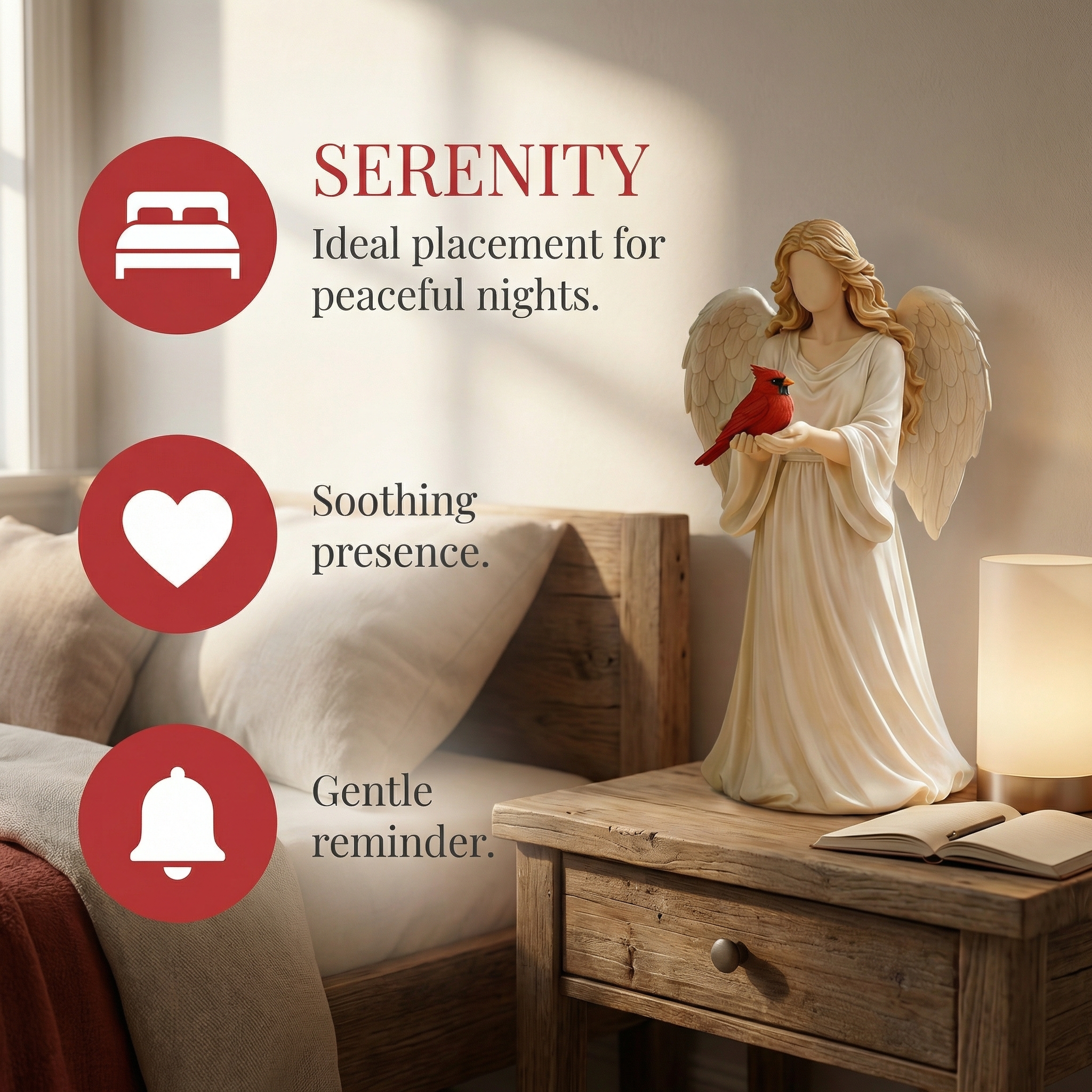 Angel Guardian Figurine Holding Red Cardinal, Meaningful Gift