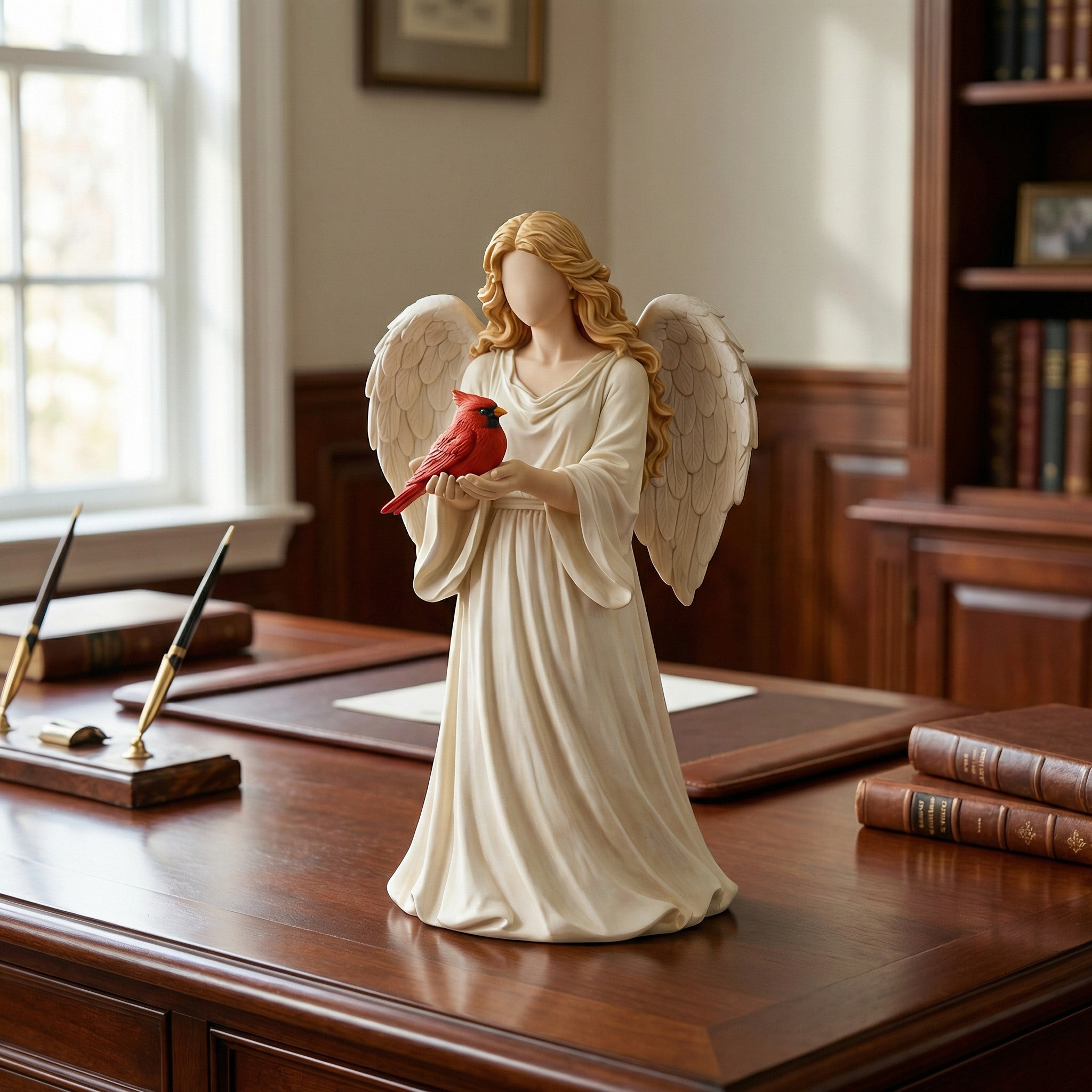 Angel Guardian Figurine Holding Red Cardinal, Meaningful Gift
