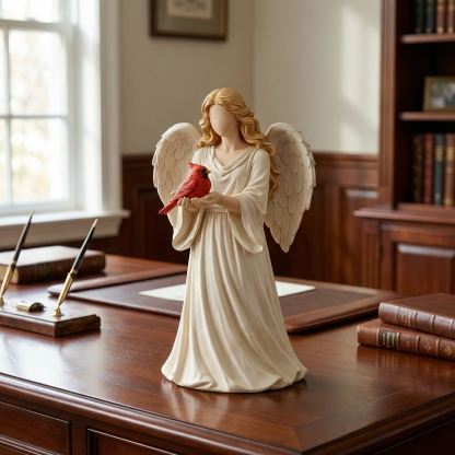 Angel Guardian Figurine Holding Red Cardinal, Meaningful Gift