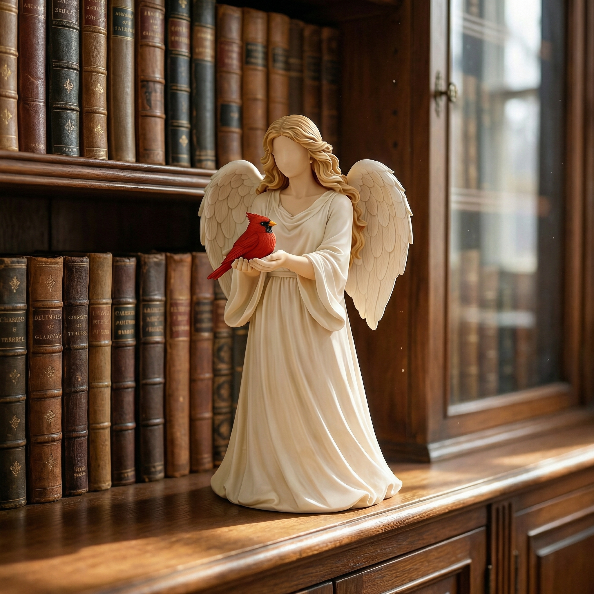 Angel Guardian Figurine Holding Red Cardinal, Meaningful Gift