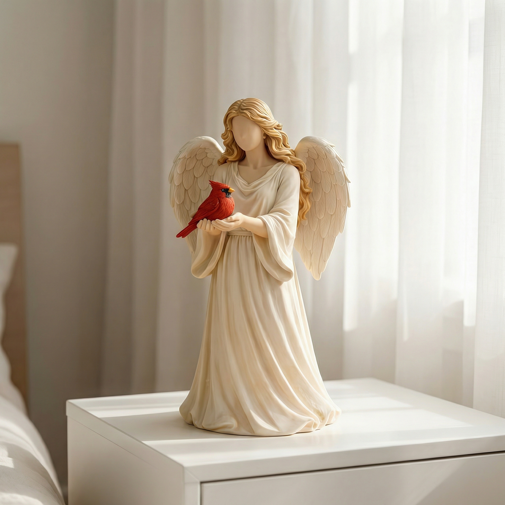 Angel Guardian Figurine Holding Red Cardinal, Meaningful Gift