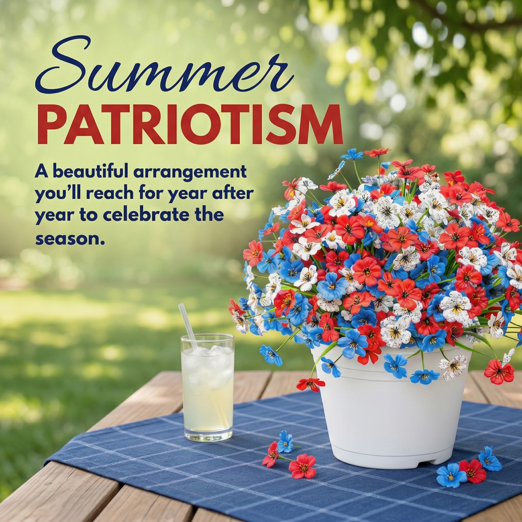 Patriotic Red, White & Blue Faux Floral Arrangement