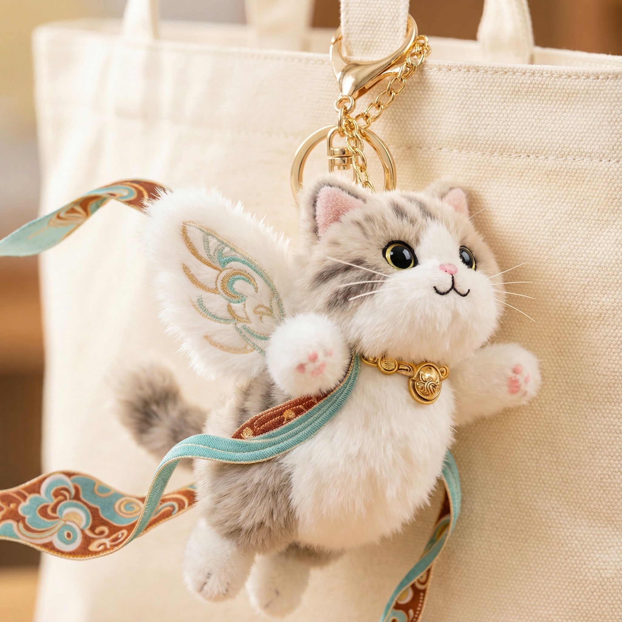 Plush Flying Cat & Nine-Color Deer Keychain with Embroidered Wings