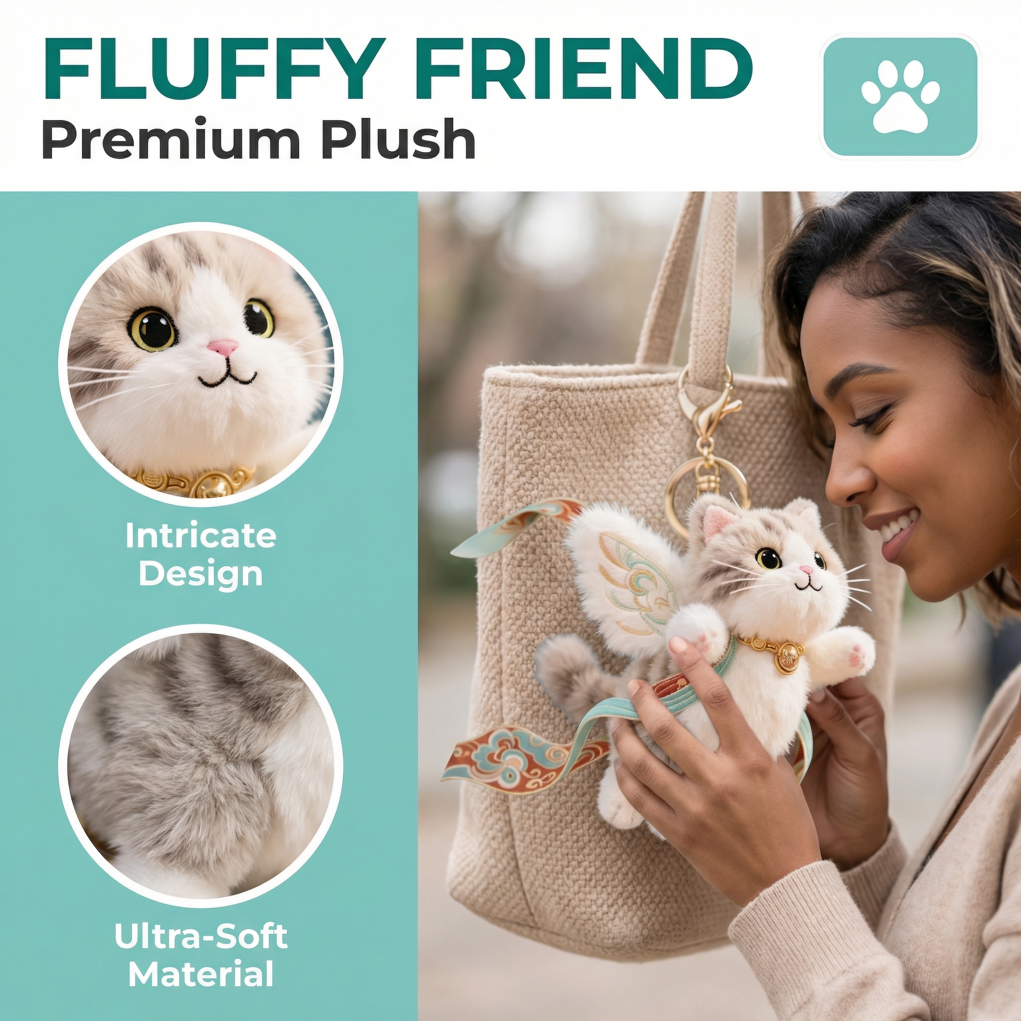 Plush Flying Cat & Nine-Color Deer Keychain with Embroidered Wings