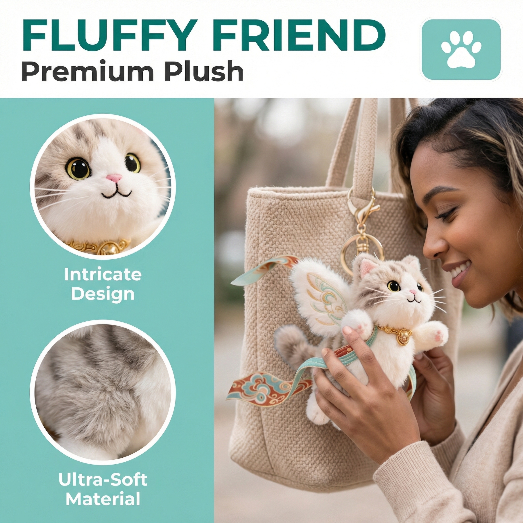 Plush Flying Cat & Nine-Color Deer Keychain with Embroidered Wings