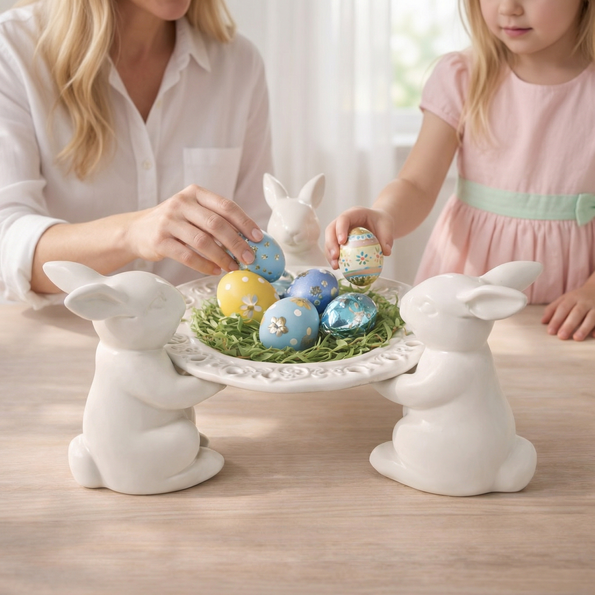 Easter Bunny Tray Centerpiece for Dining Table Decor