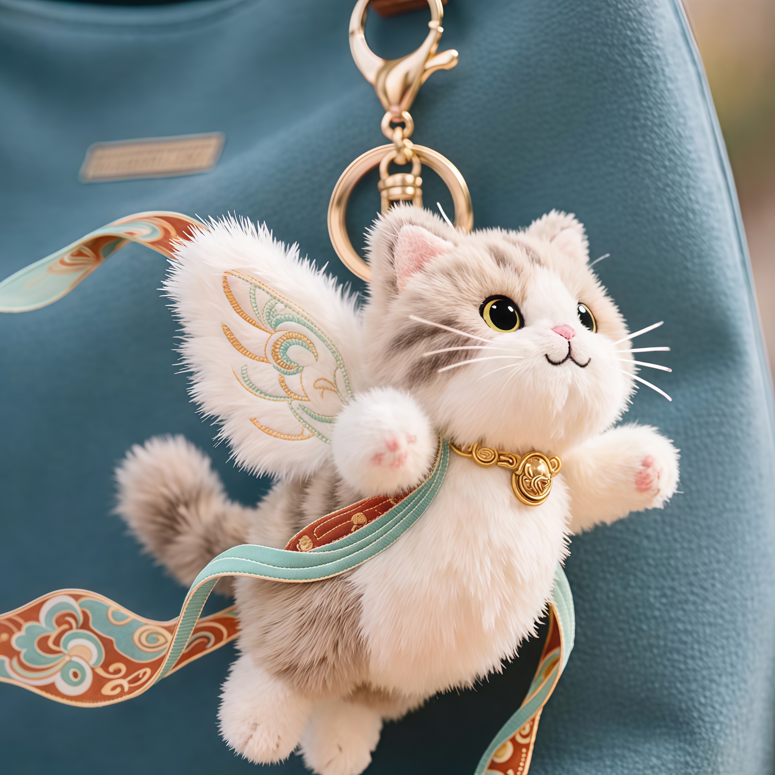 Plush Flying Cat & Nine-Color Deer Keychain with Embroidered Wings