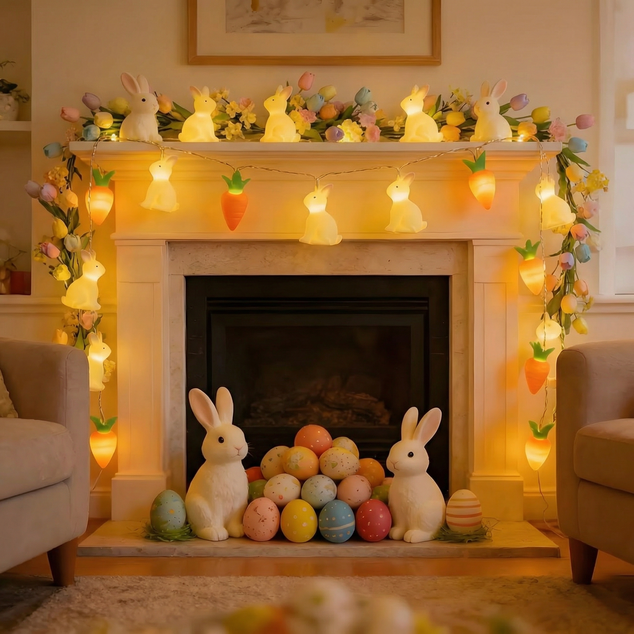 Bunny & Carrot Easter String Lights