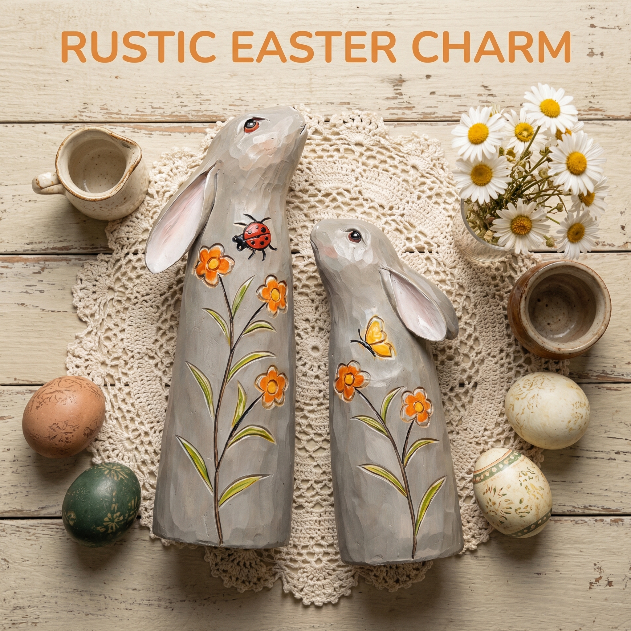 Hand-Painted Spring Bunny Figurines