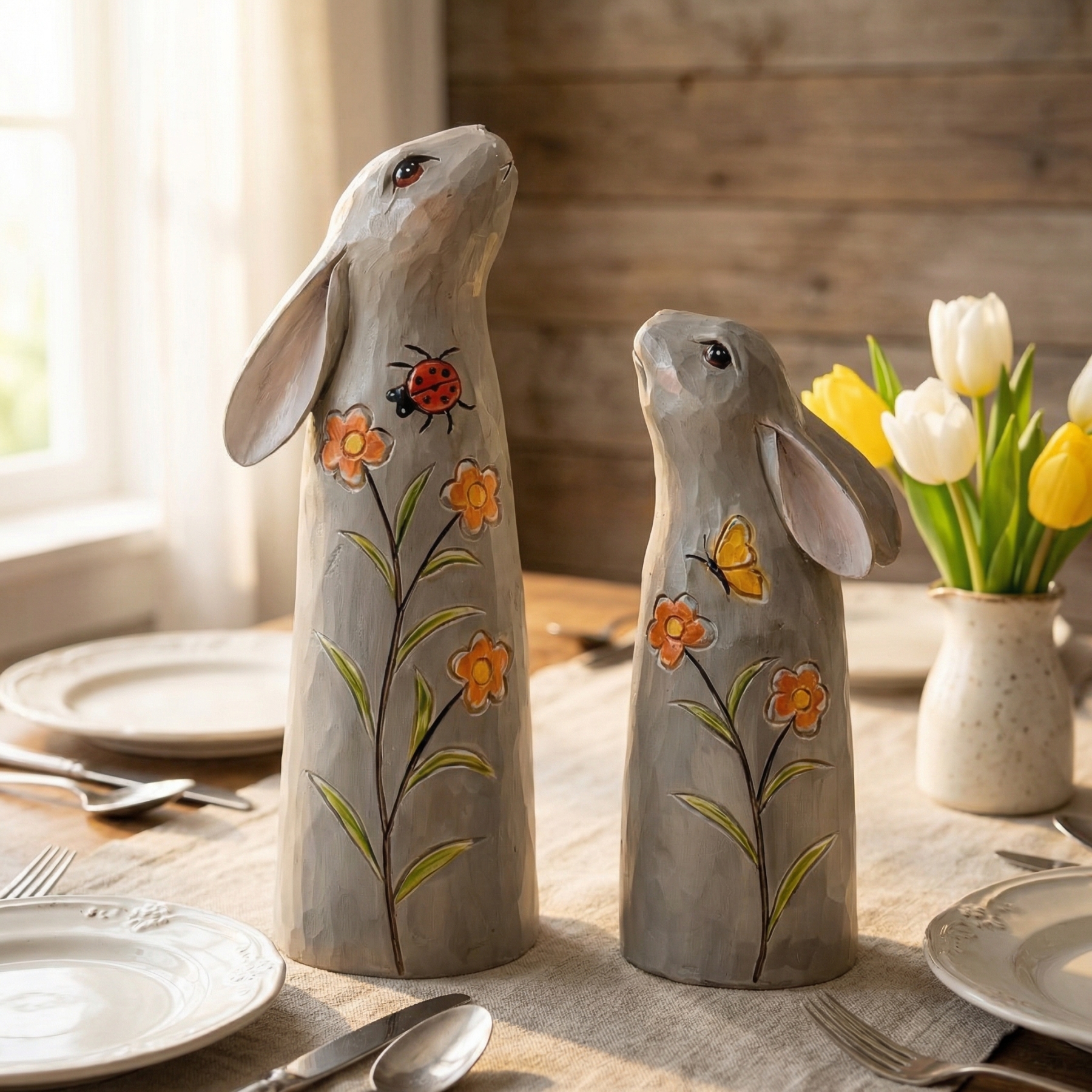 Hand-Painted Spring Bunny Figurines