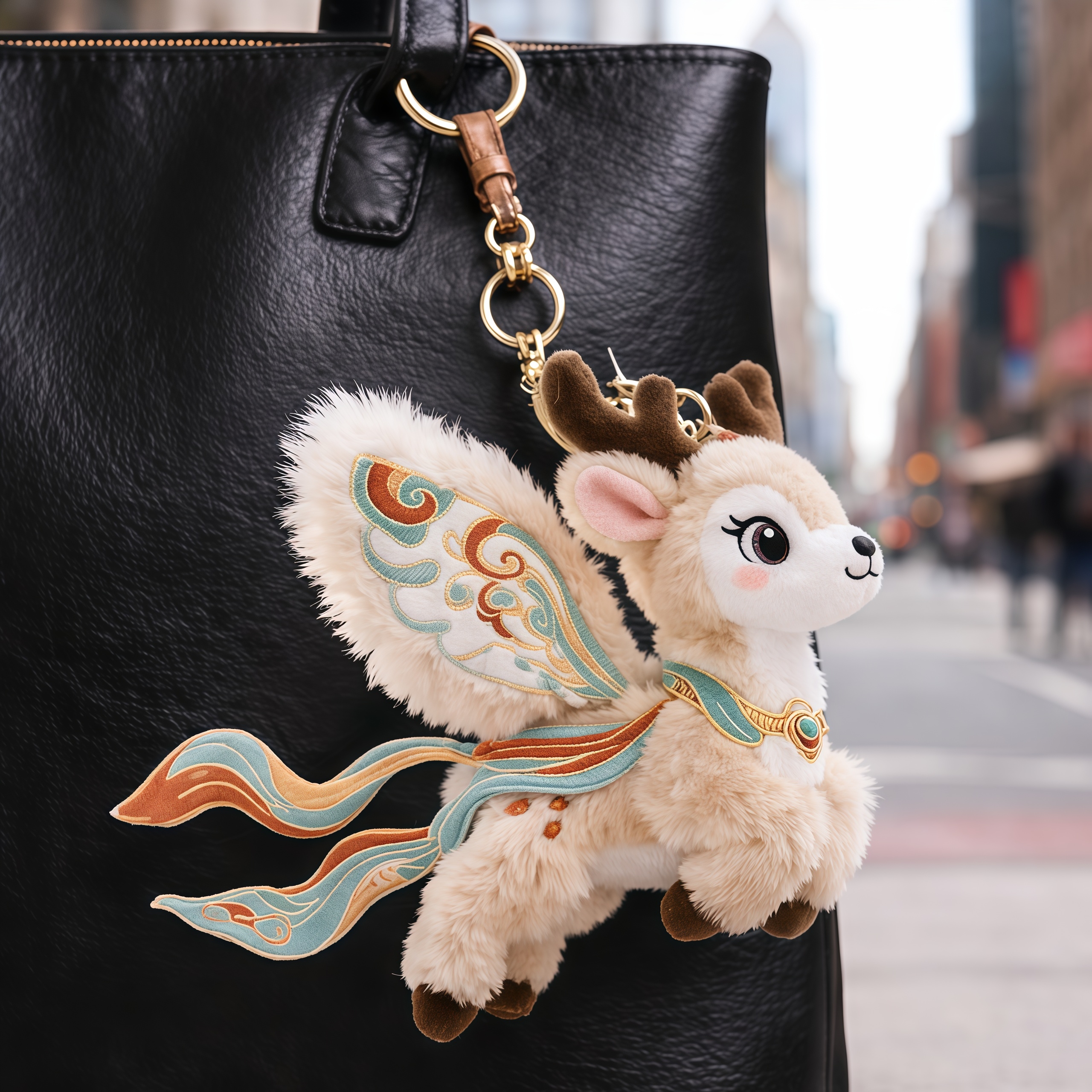 Plush Flying Cat & Nine-Color Deer Keychain with Embroidered Wings