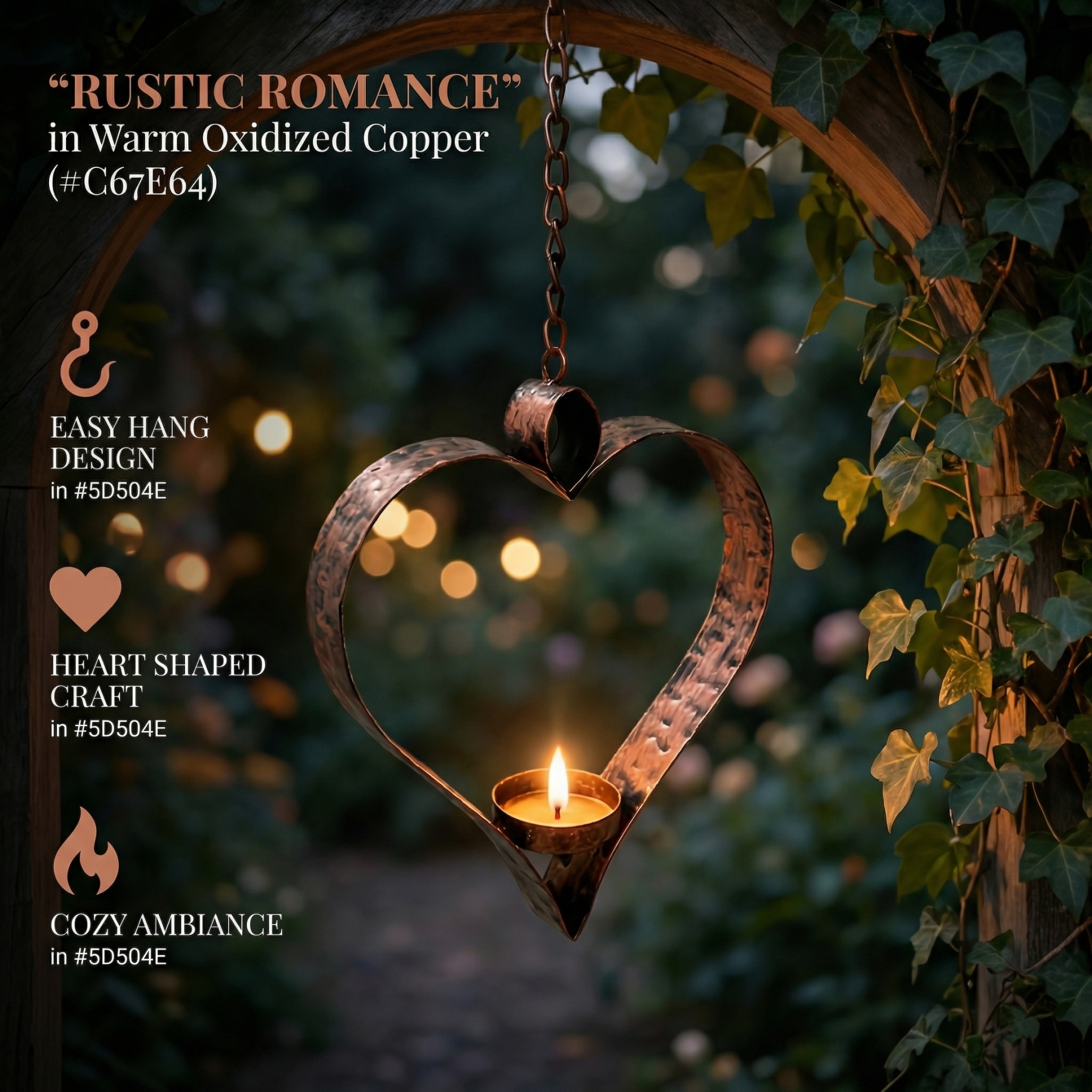Rustic Hanging Heart Candle Holder with Chain