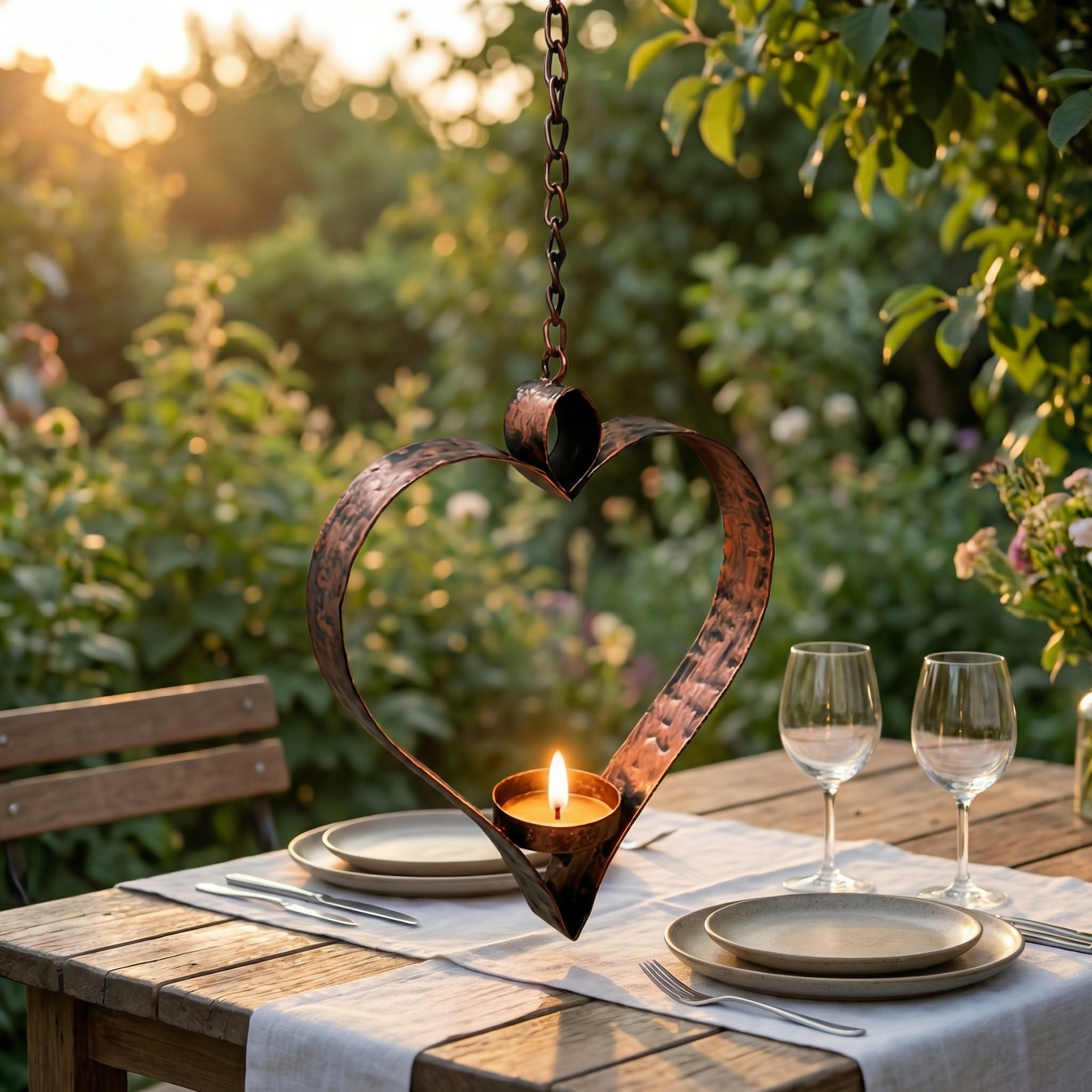 Rustic Hanging Heart Candle Holder with Chain